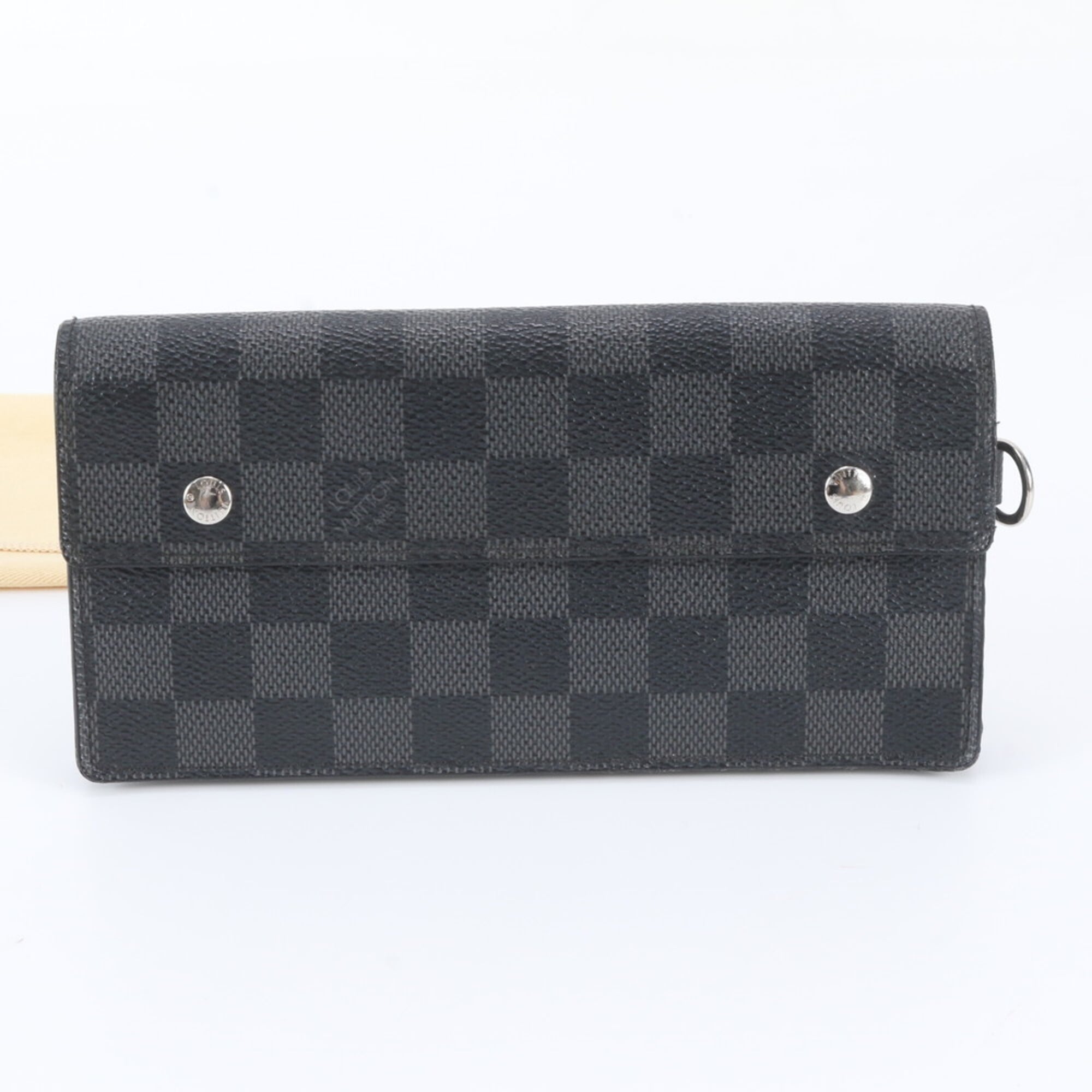 Louis Vuitton Black Leather Coated Canvas Long Wallet (Bi-Fold) (Pre-Owned)