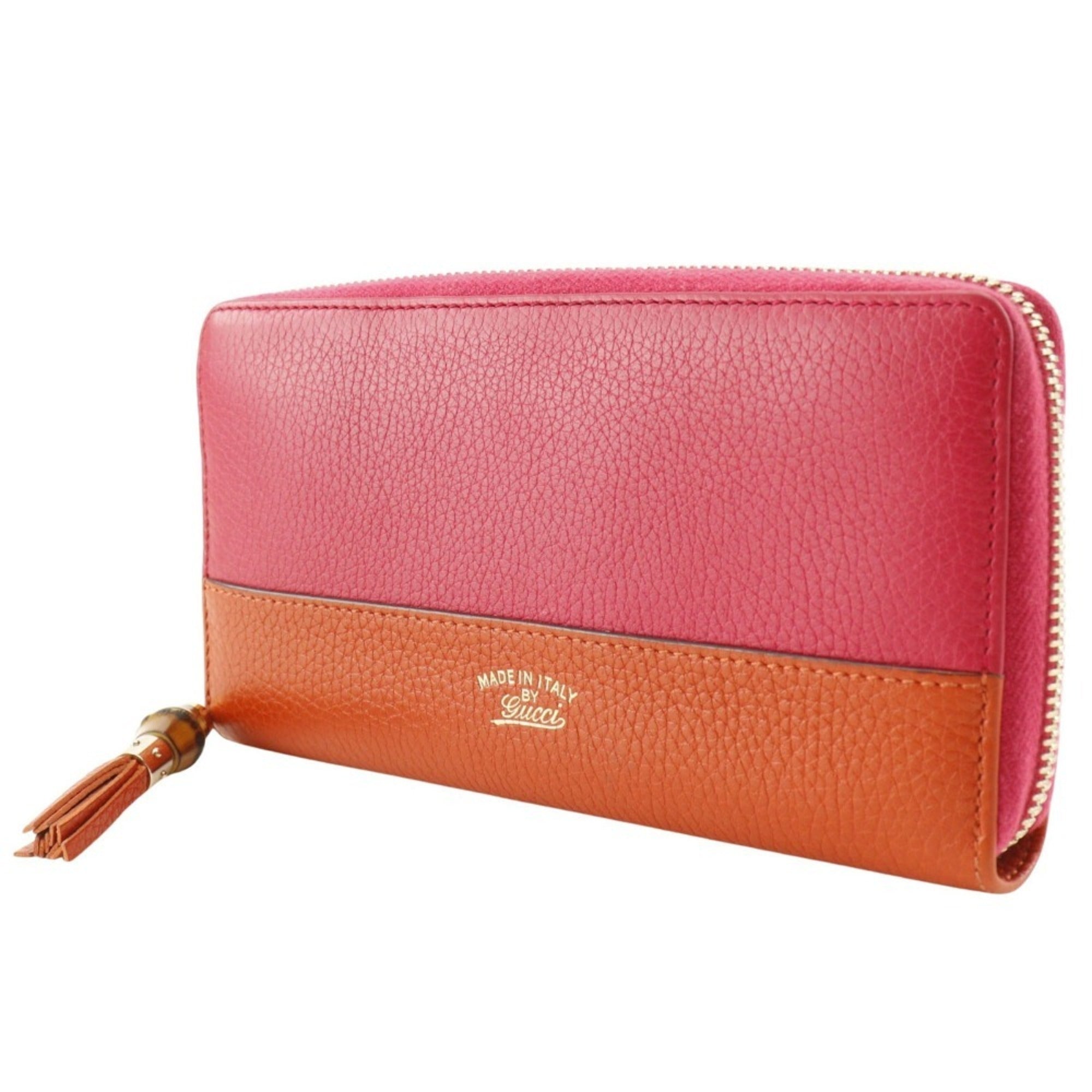 Gucci Orange Pink Leather Long Wallet (Bi-Fold) (Pre-Owned)