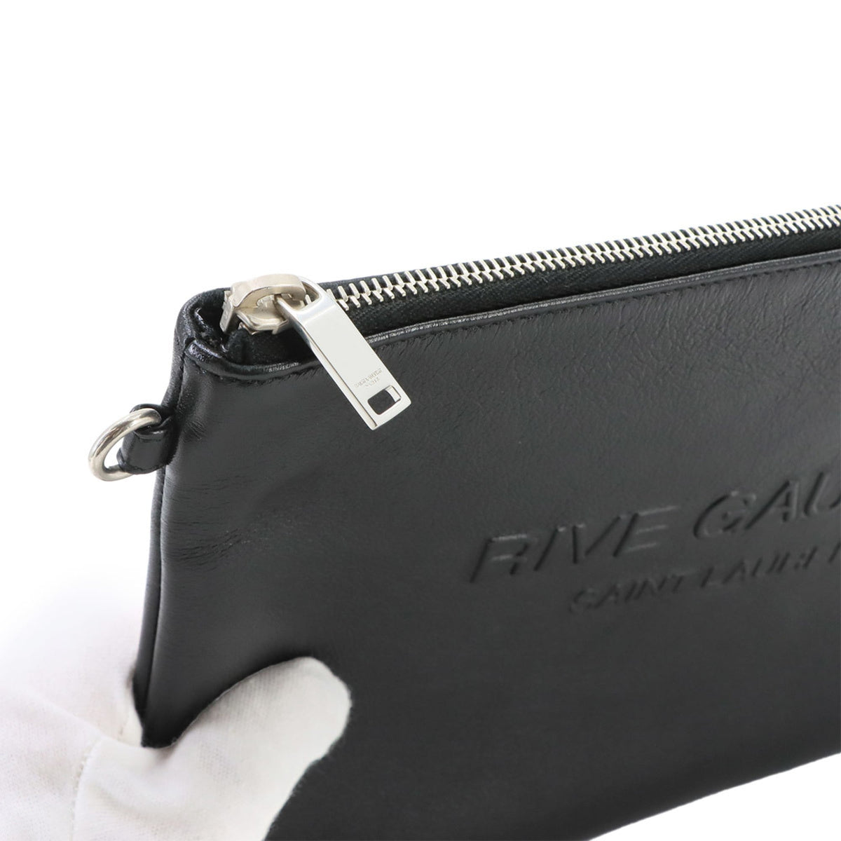Saint Laurent Black Leather Clutch Bag Handbag (Pre-Owned)