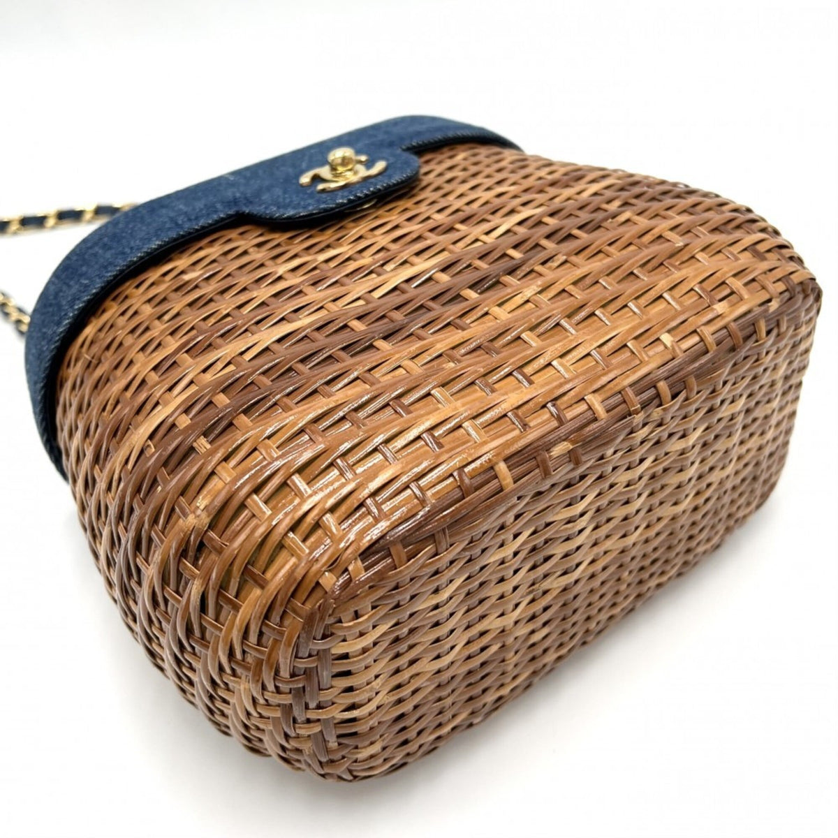 Chanel Blue Brown Straw Denim Shoulder Bag (Pre-Owned)