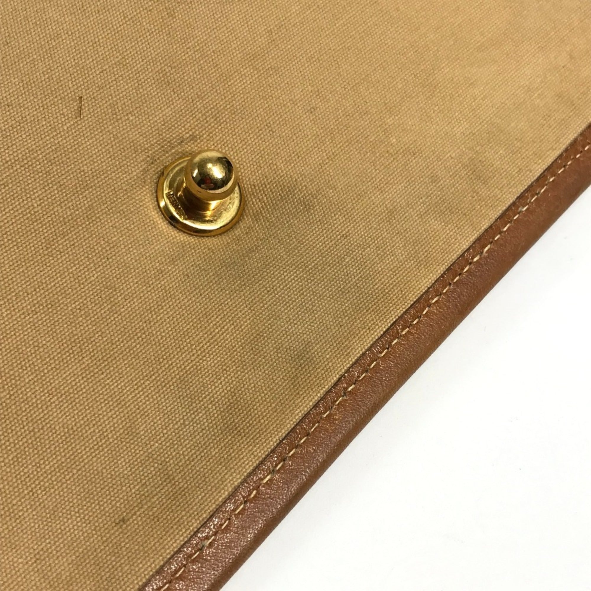 Hermes Beige Leather Canvas Handbag Pochette Shoulder Bag (Pre-Owned)