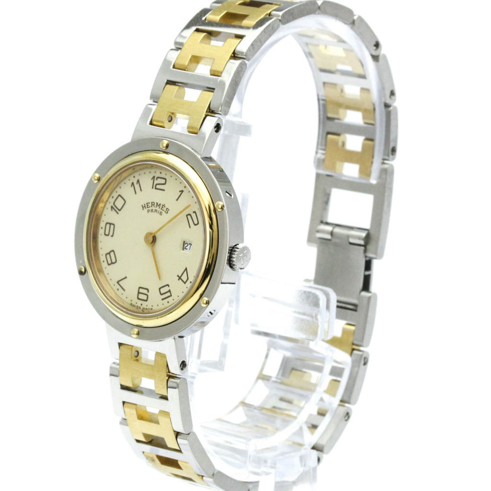 Hermes Clipper Quartz Watch Stainless Steel With Plated Metal Watch (Pre-Owned)
