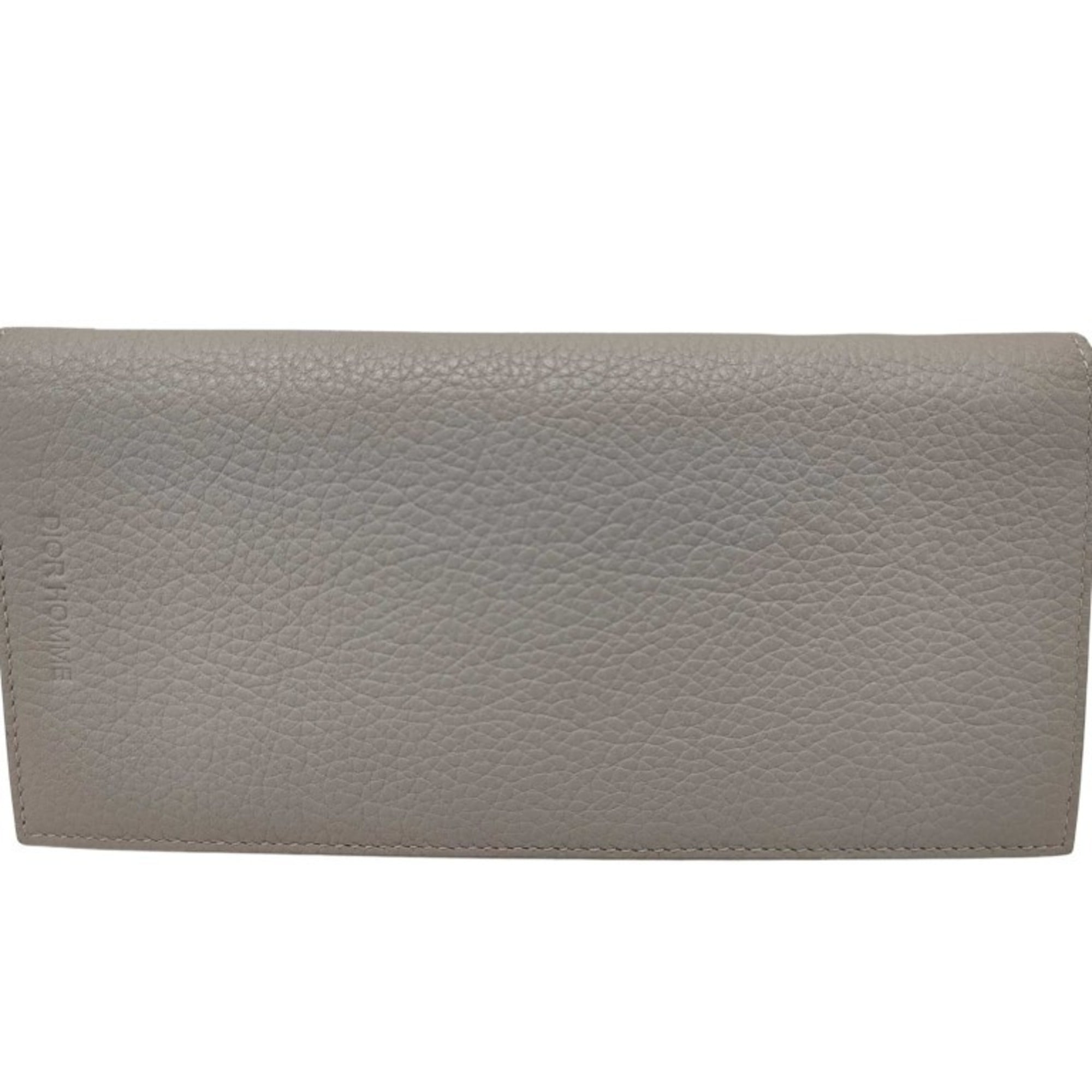Dior Homme Gray Leather Long Wallet (Bi-Fold) (Pre-Owned)