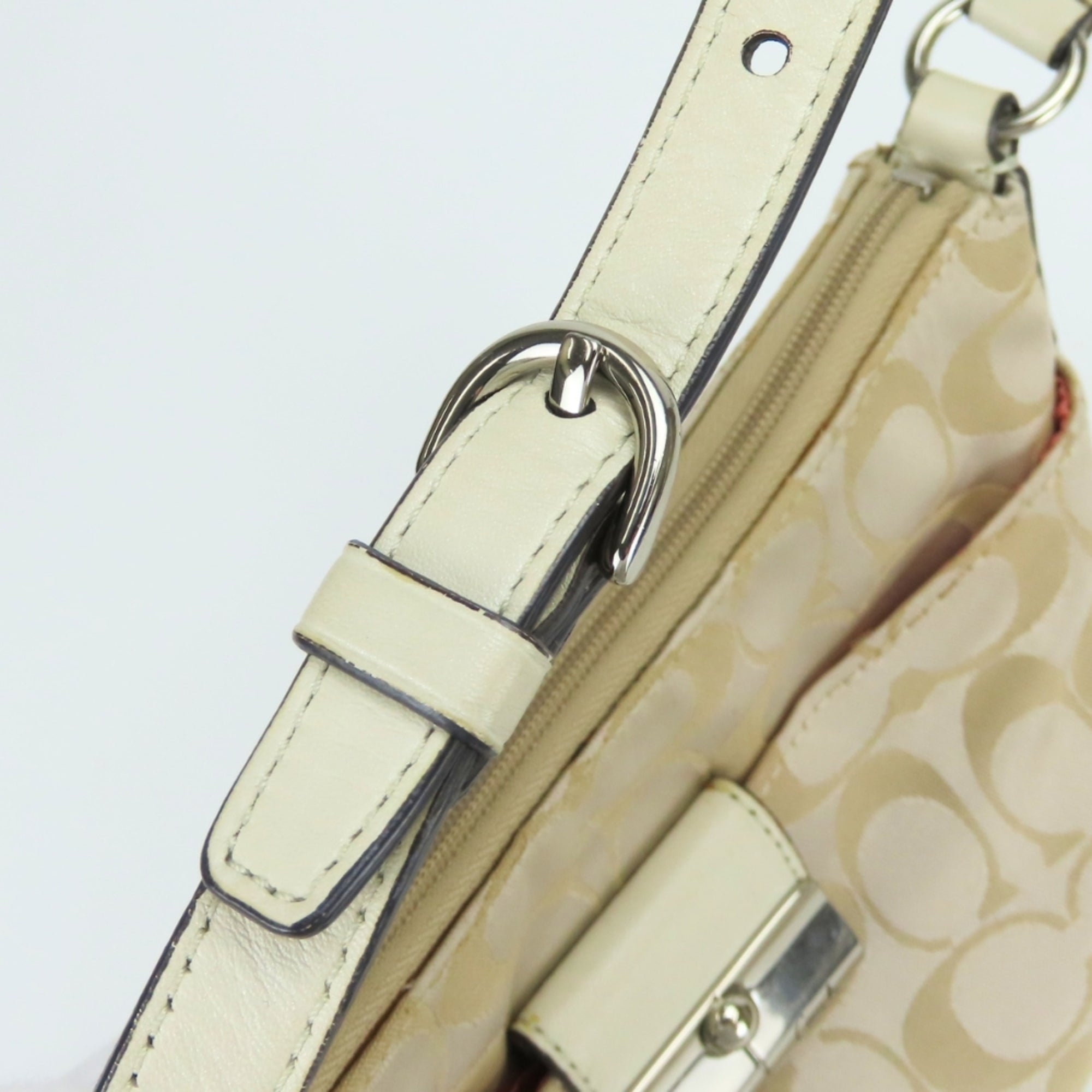Coach Signature Gold Grayish Canvas Leather Shoulder Bag (Pre-Owned)