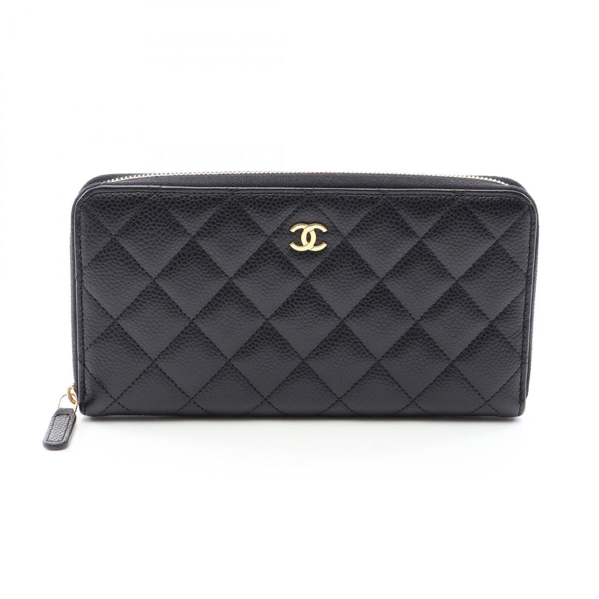 Chanel Black Grained Calfskin Long Wallet (Bi-Fold) (Pre-Owned)
