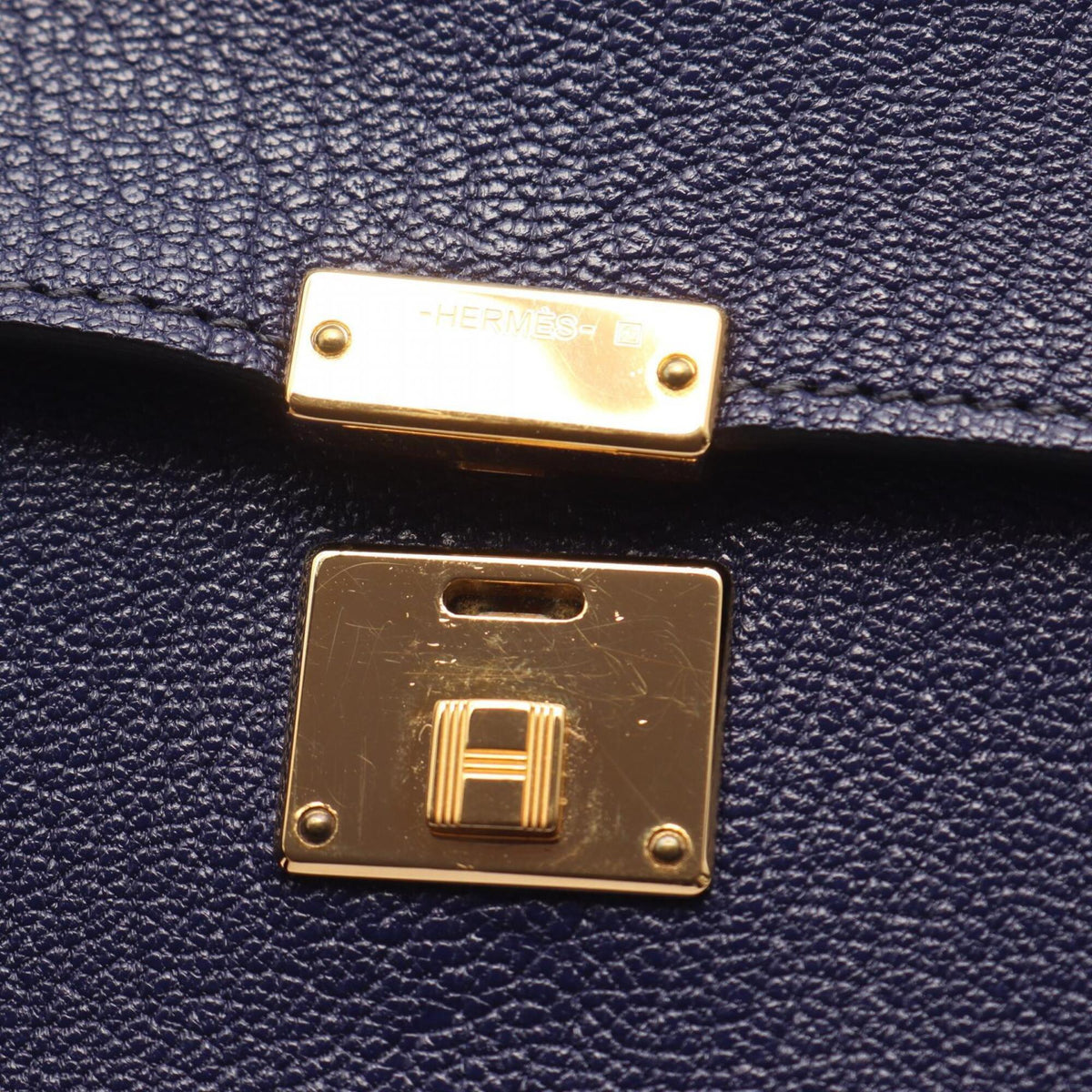 Hermes Blue Chevre Leather Leather Handbag Shoulder Bag (Pre-Owned)