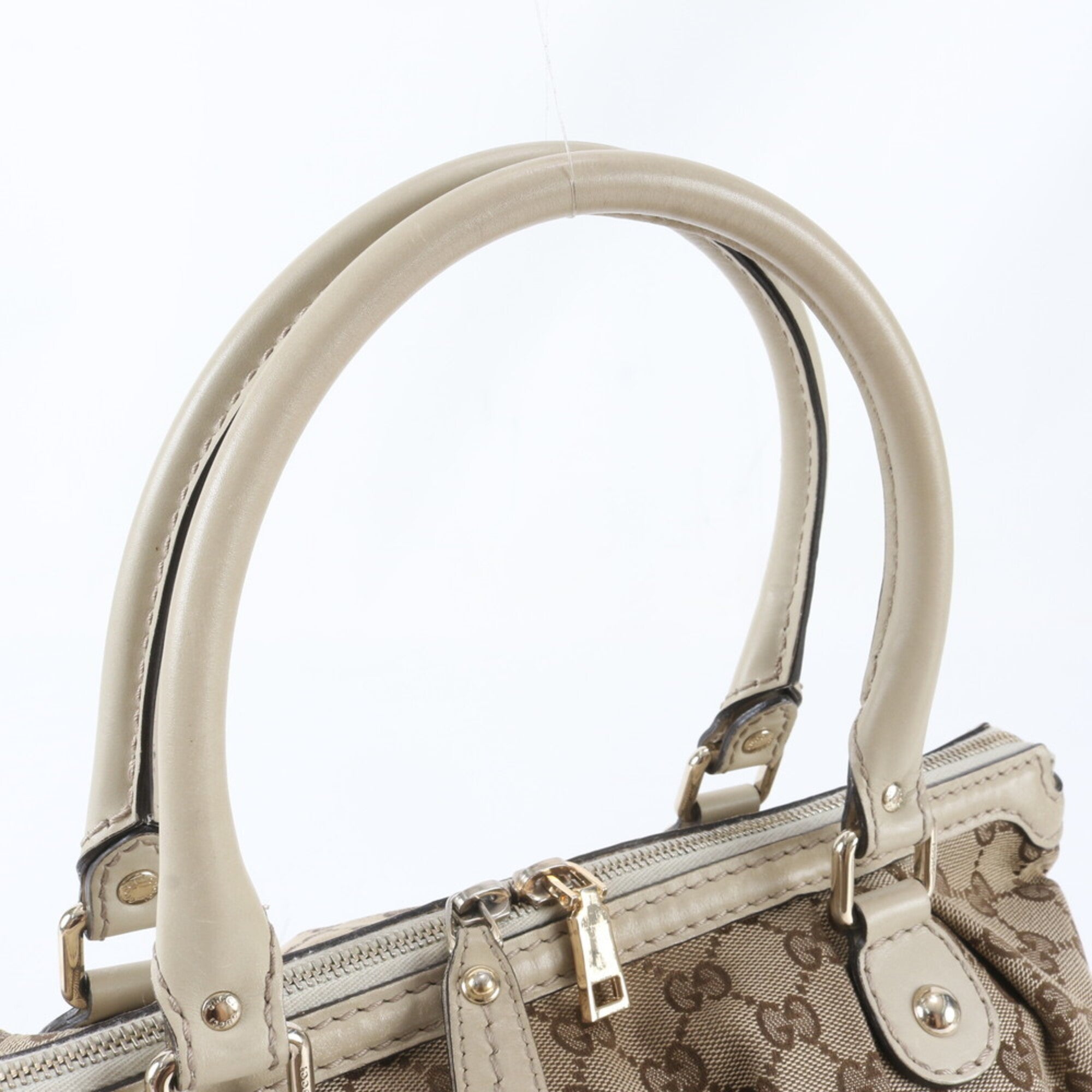 Gucci Gg Canvas Beige Ivory Gg Canvas Leather Handbag Shoulder Bag Tote Bag (Pre-Owned)