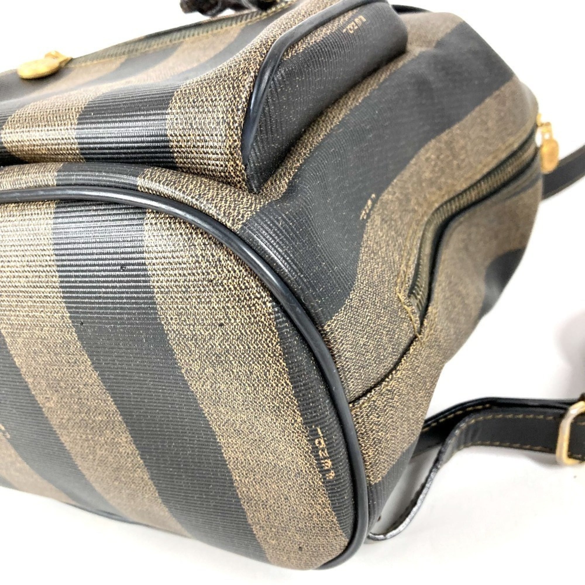 Fendi Pequin Black Khaki Pvc Leather Backpack (Pre-Owned)