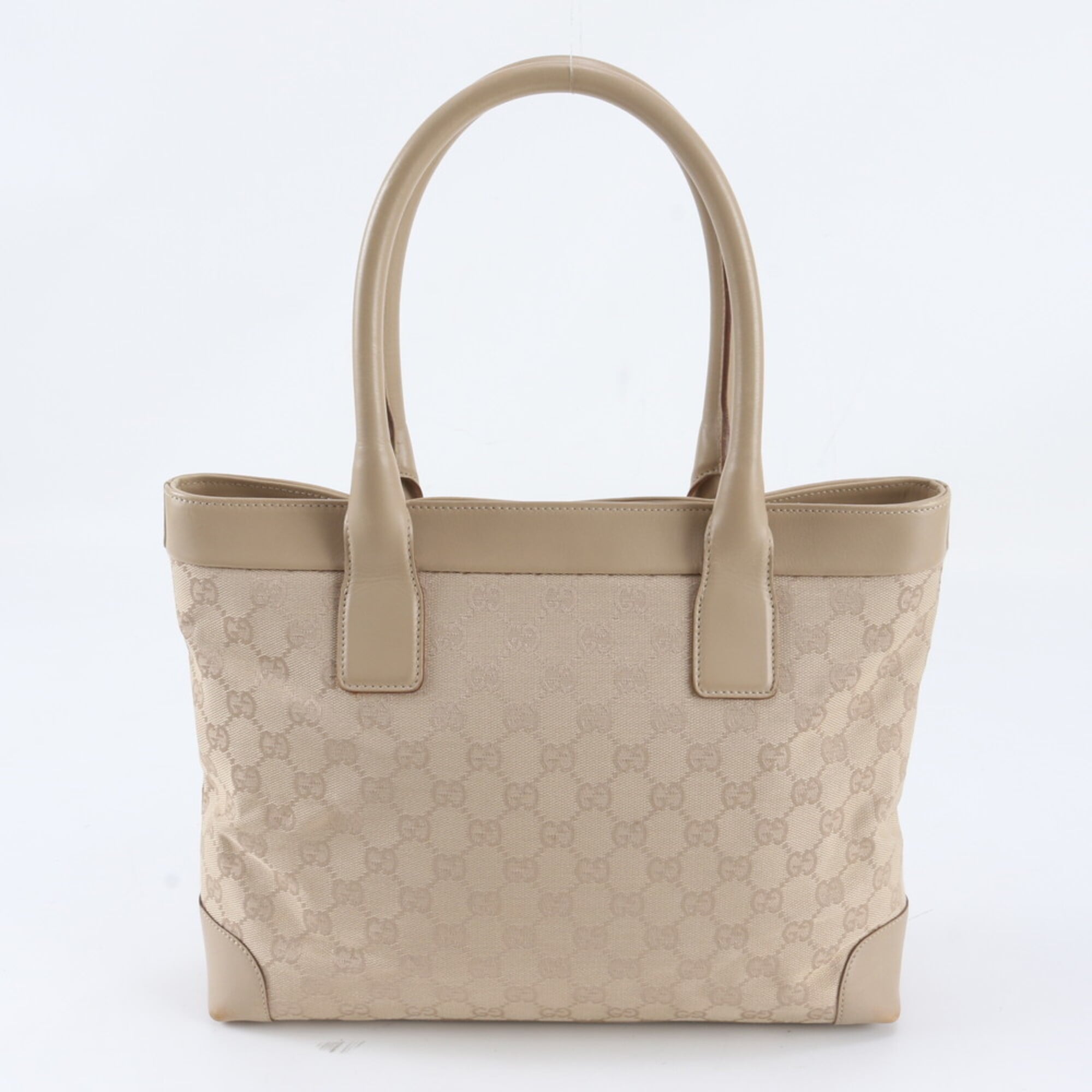 Gucci Light Beige Leather Canvas Handbag Tote Bag (Pre-Owned)