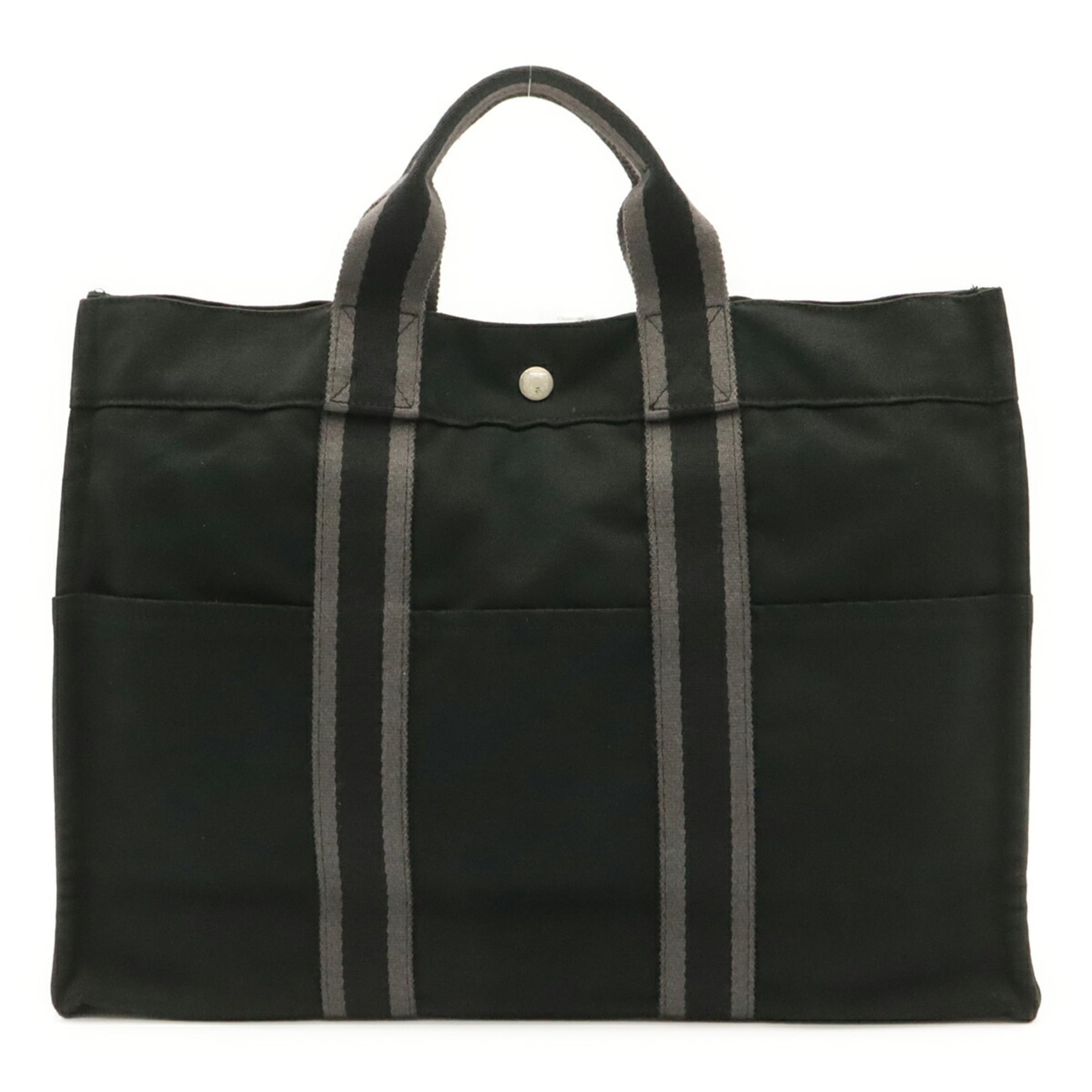 Hermes Black Gray Canvas Handbag Tote Bag (Pre-Owned)