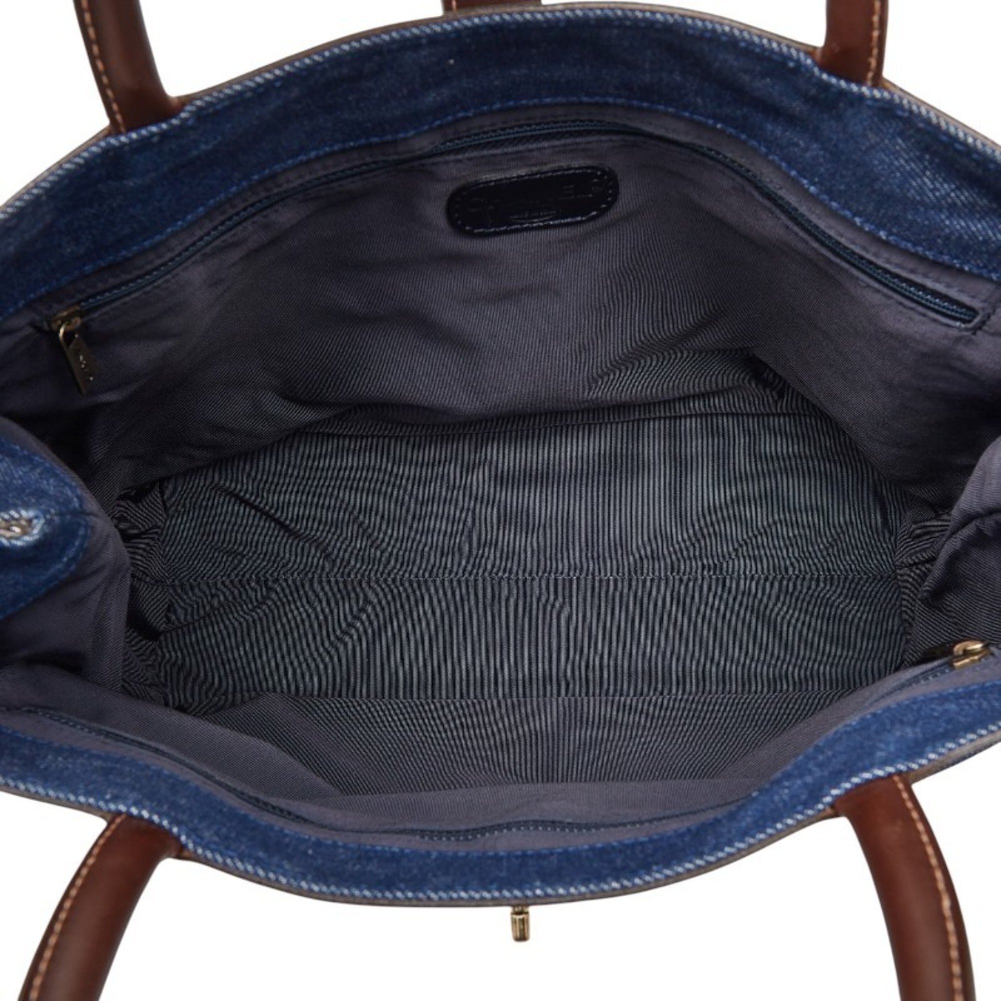 Chanel Blue Brown Denim Leather Handbag Tote Bag (Pre-Owned)