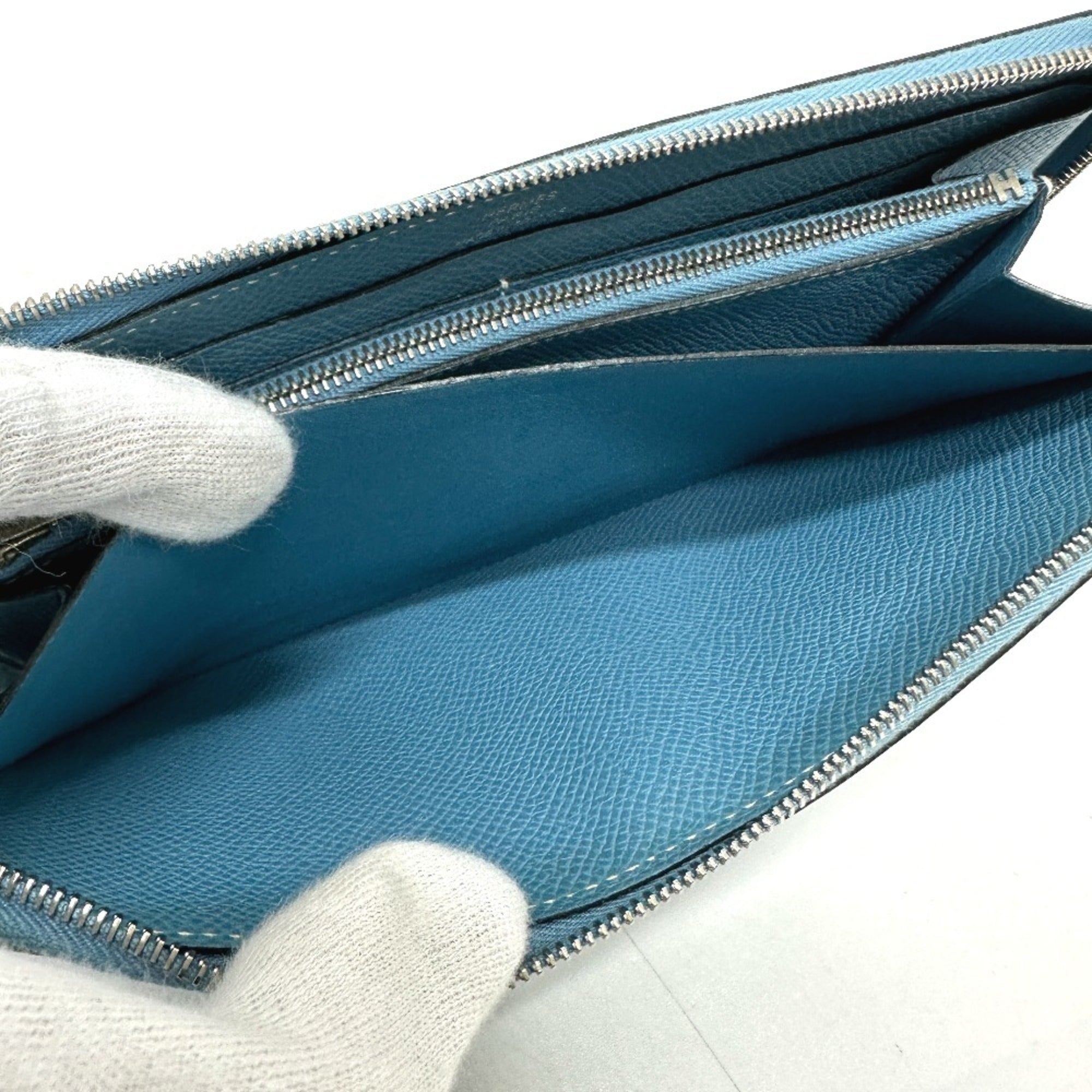 Hermes Blue Jean Epsom Leather Long Wallet (Bi-Fold) (Pre-Owned)