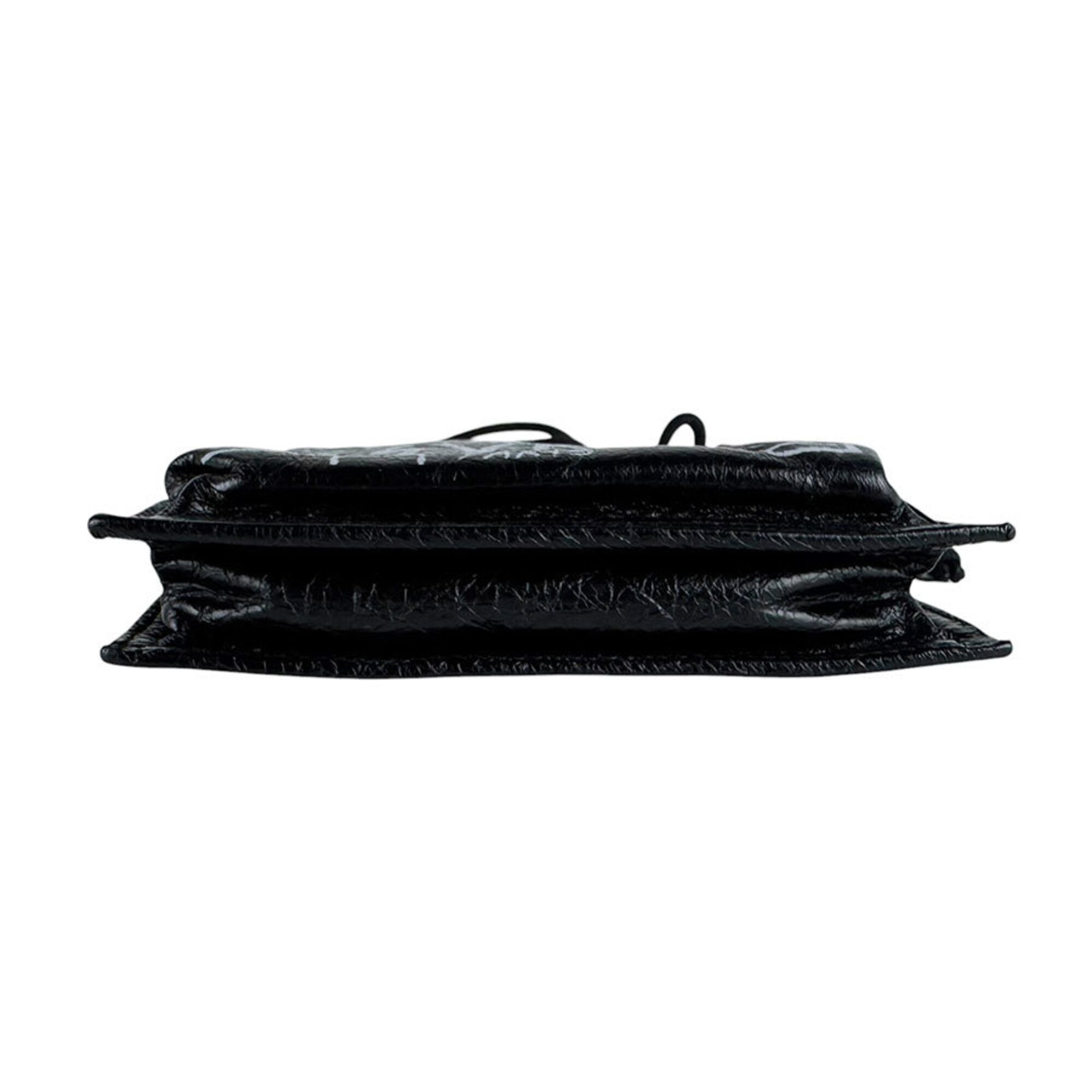 Balenciaga Black White Leather Handbag Pochette Pouch (Pre-Owned)