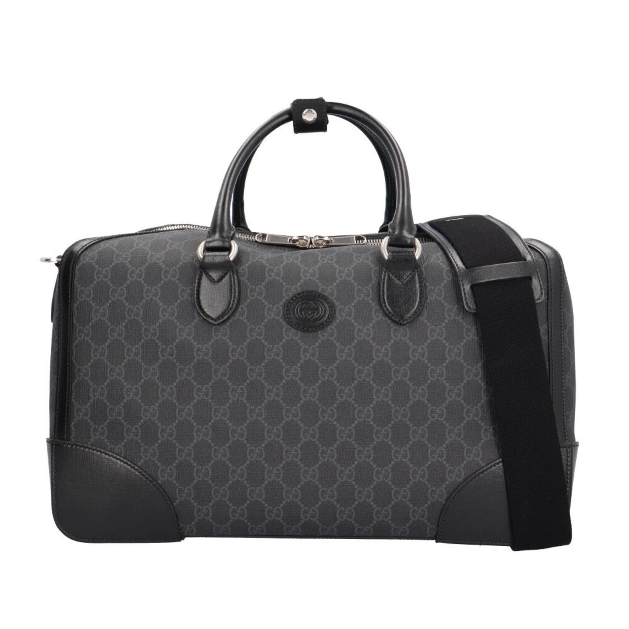 Gucci Black Gray Gg Supreme Boston Bag (Pre-Owned)