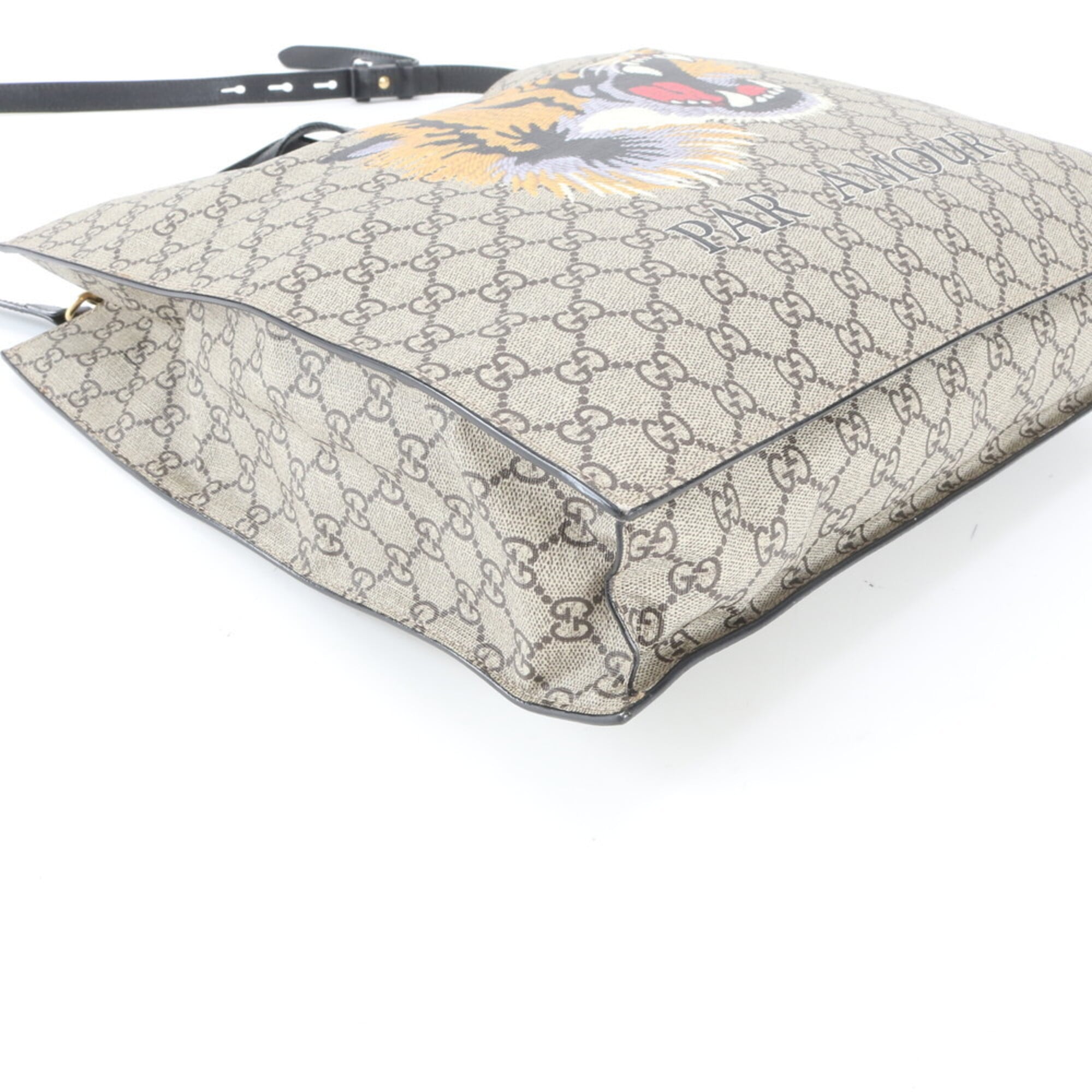 Gucci Beige Leather Coated Canvas Messenger Bag Shoulder Bag (Pre-Owned)