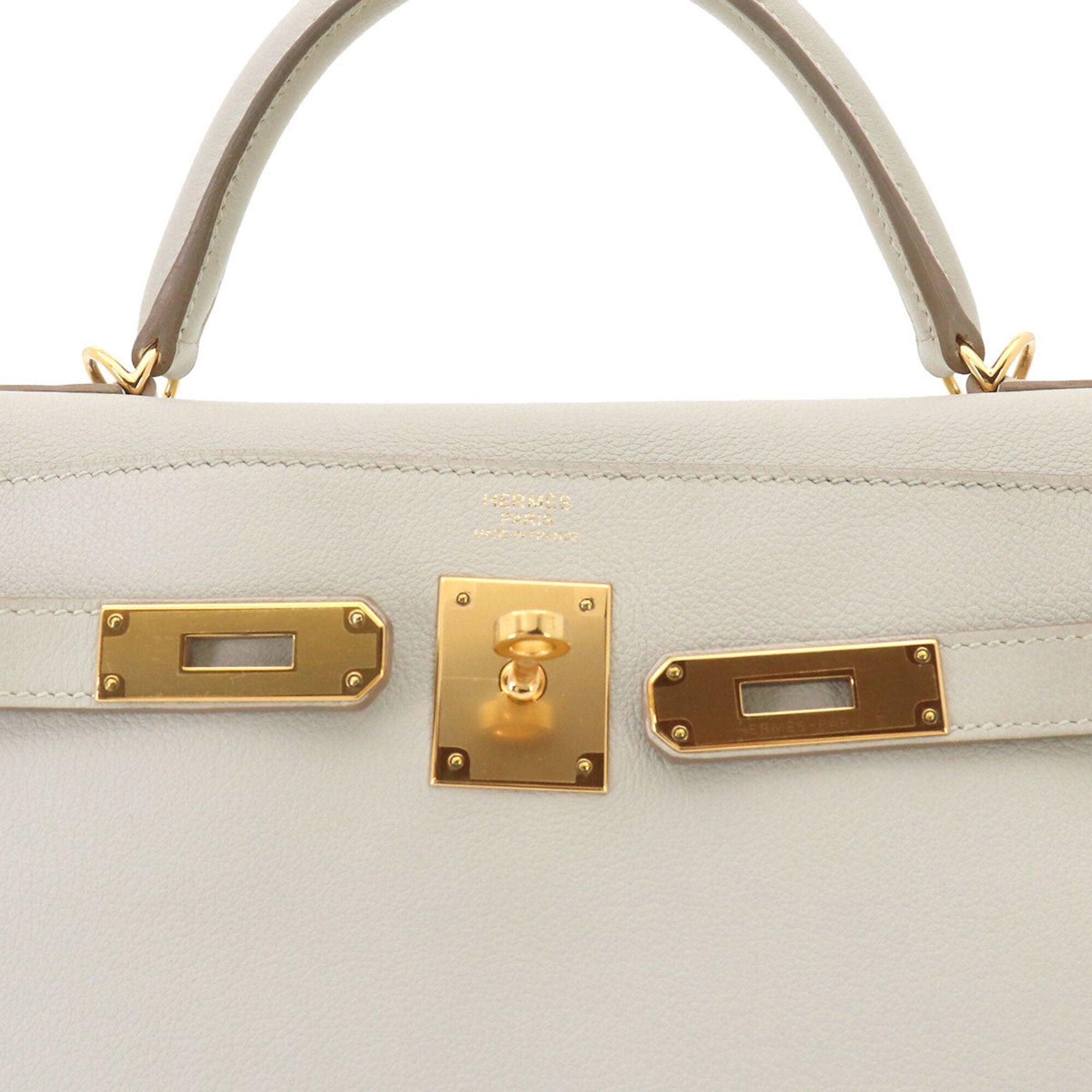 Hermes White Evercalf Leather Handbag Shoulder Bag (Pre-Owned)
