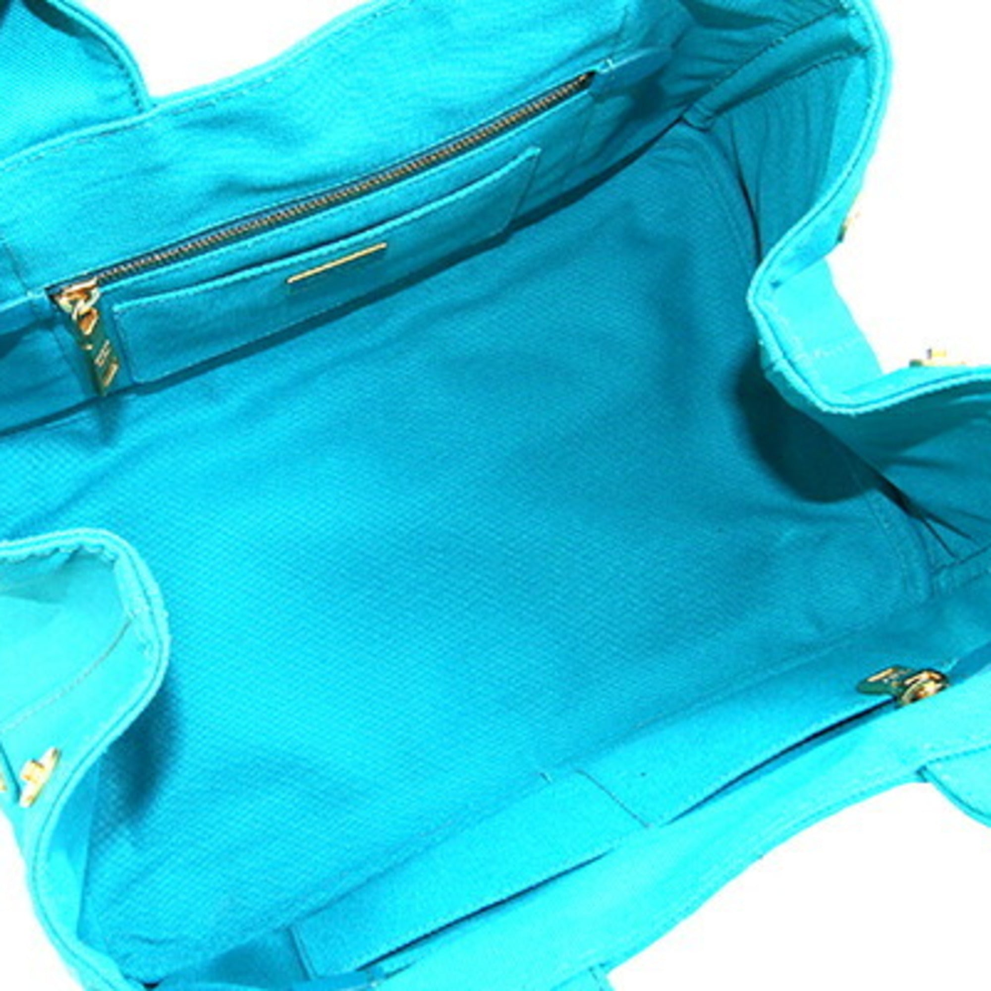 Prada Blue Green Yellow Canapa Canvas Handbag Tote Bag (Pre-Owned)