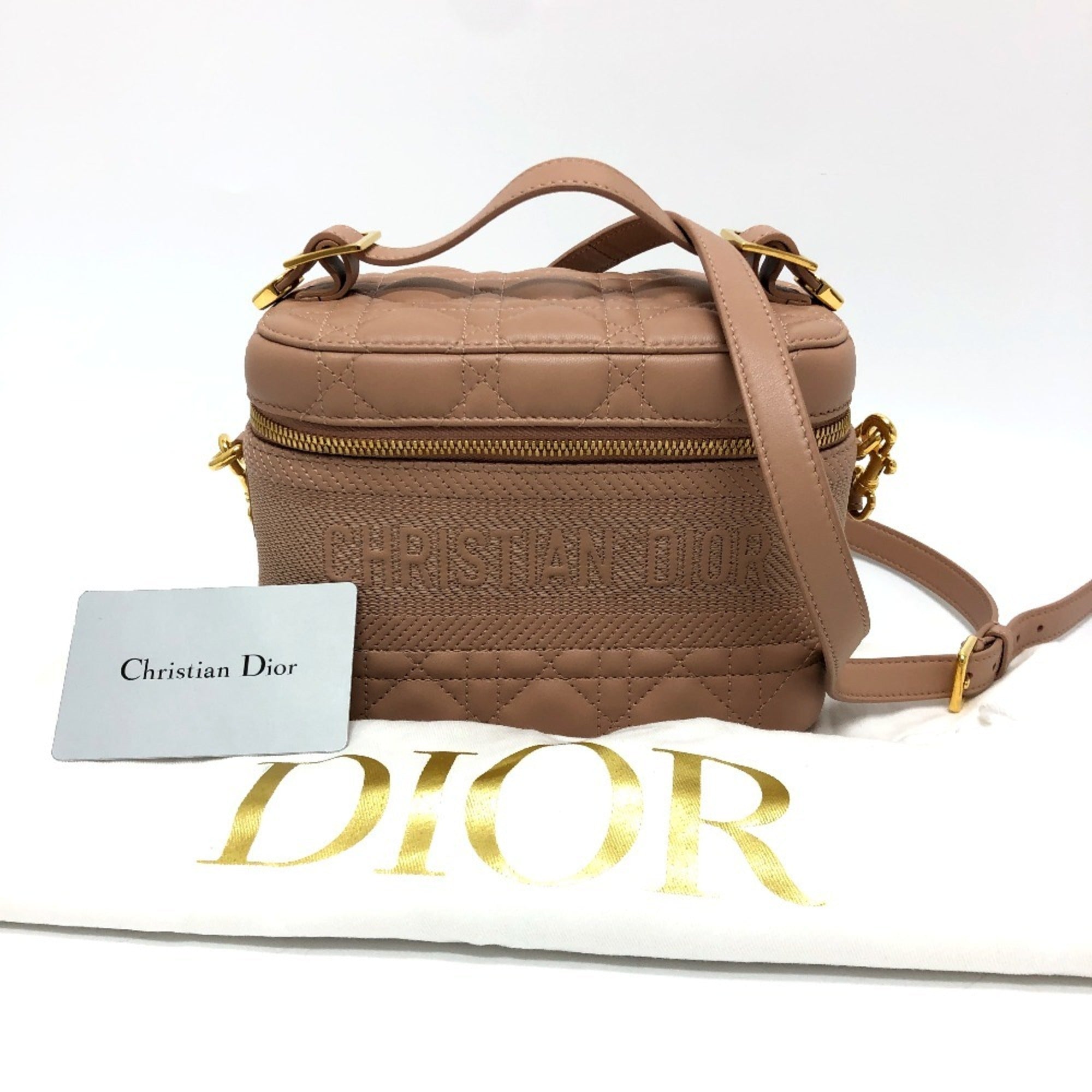 Christian Dior Cannage/Lady Dior Pink Canvas Leather Handbag Vanity Bag (Pre-Owned)