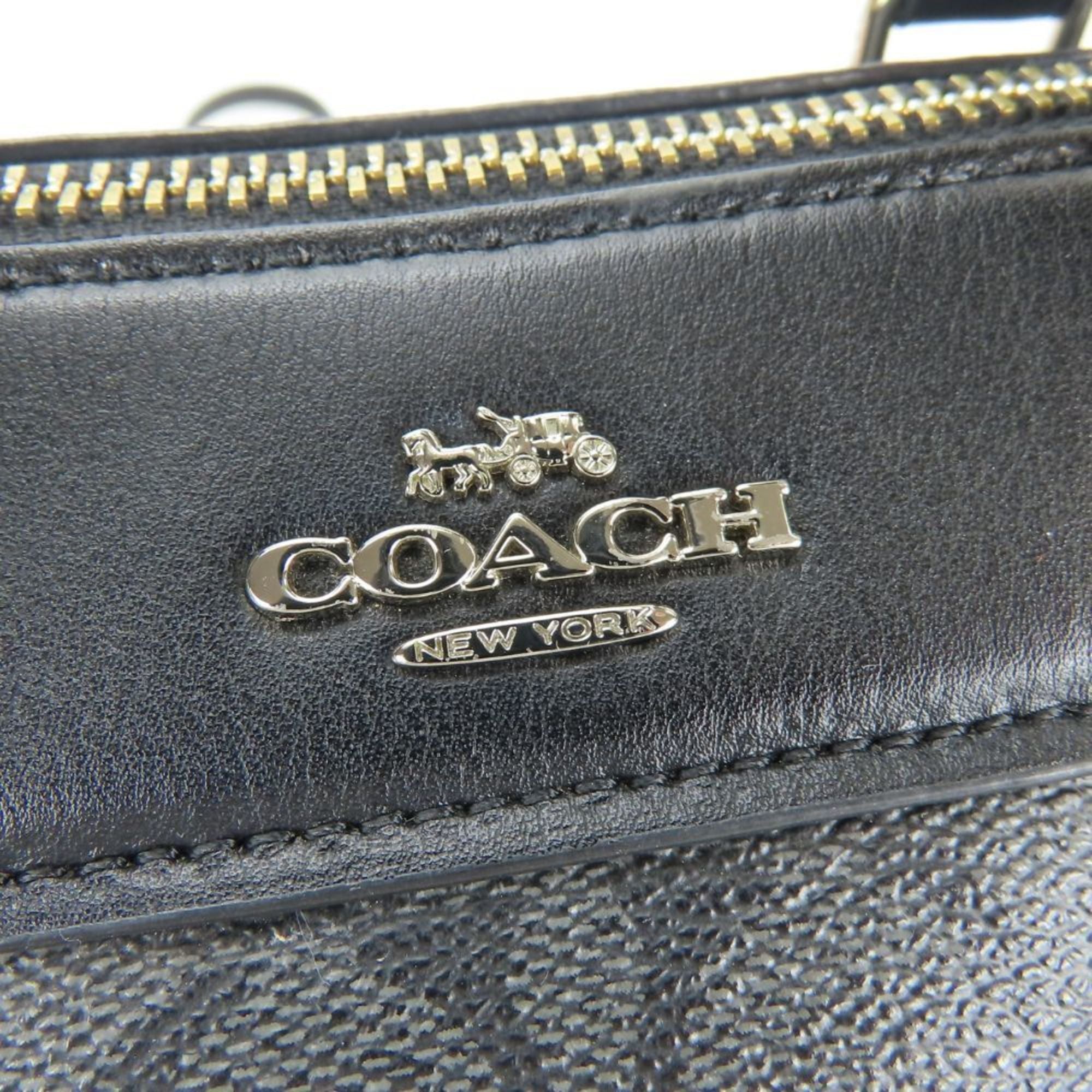 Coach Black Gray Leather Pvc Coated Canvas Handbag (Pre-Owned)