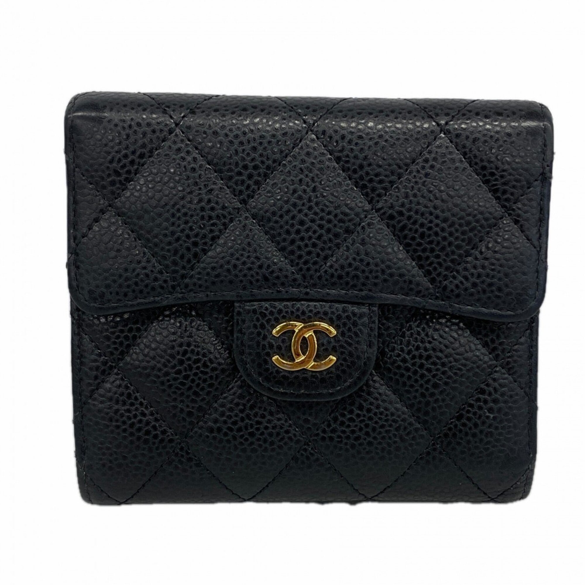 Chanel Black Grained Calfskin Wallet (Tri-Fold) (Pre-Owned)