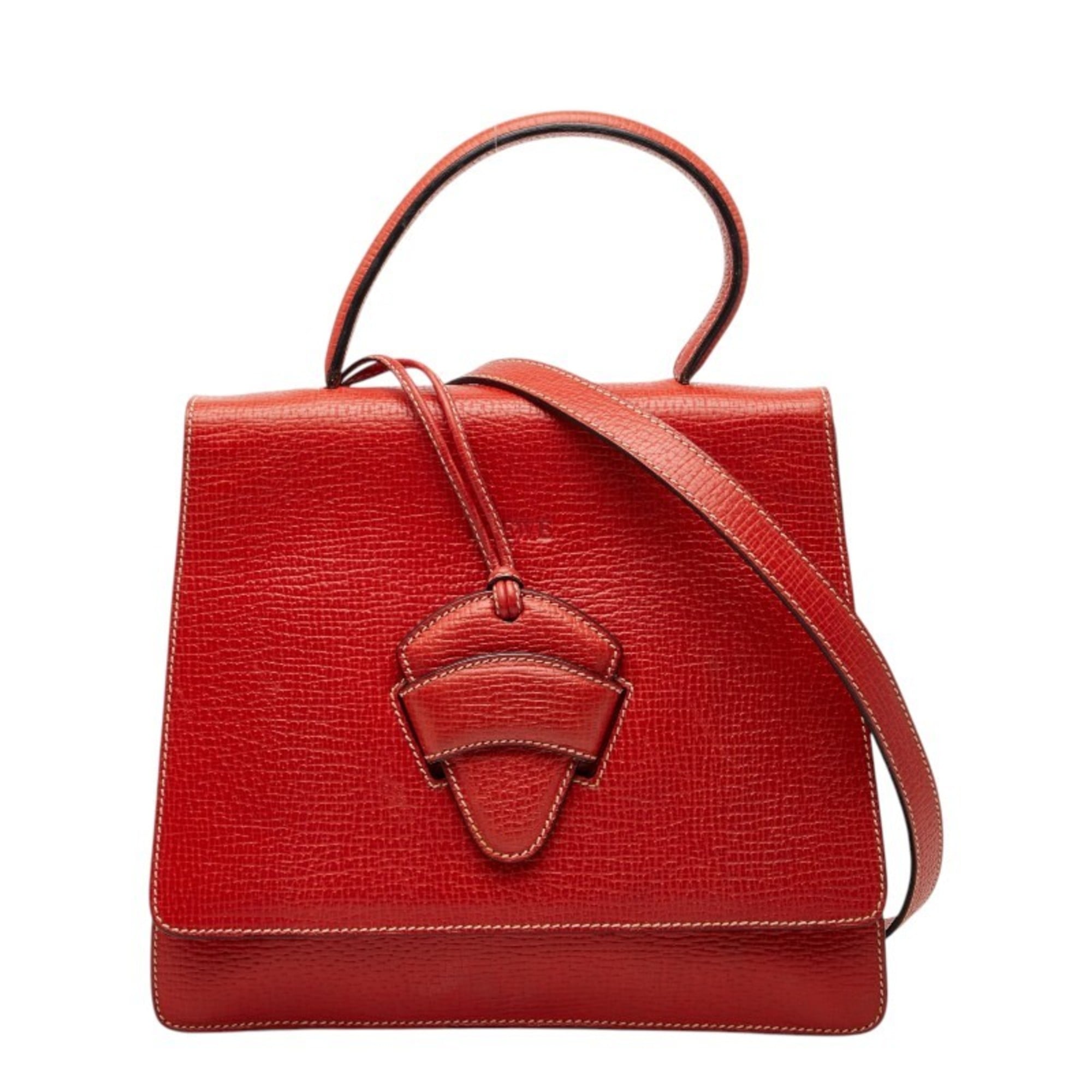 Loewe Red Color Leather Handbag Shoulder Bag (Pre-Owned)