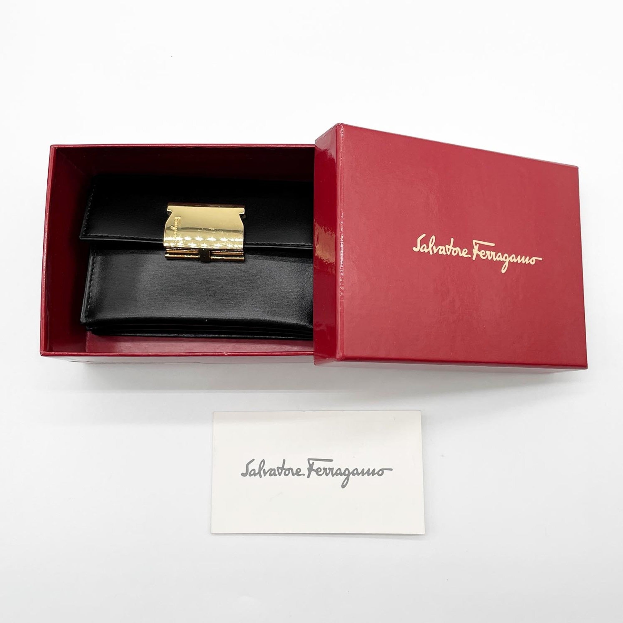 Salvatore Ferragamo Black Metal Leather Coin Purse/Coin Case (Pre-Owned)