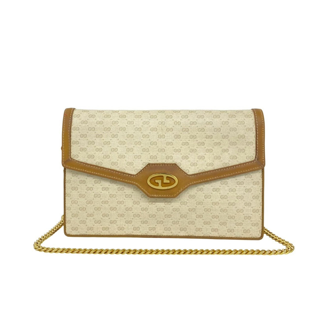 Gucci Beige Brown Leather Pvc Shoulder Bag (Pre-Owned)