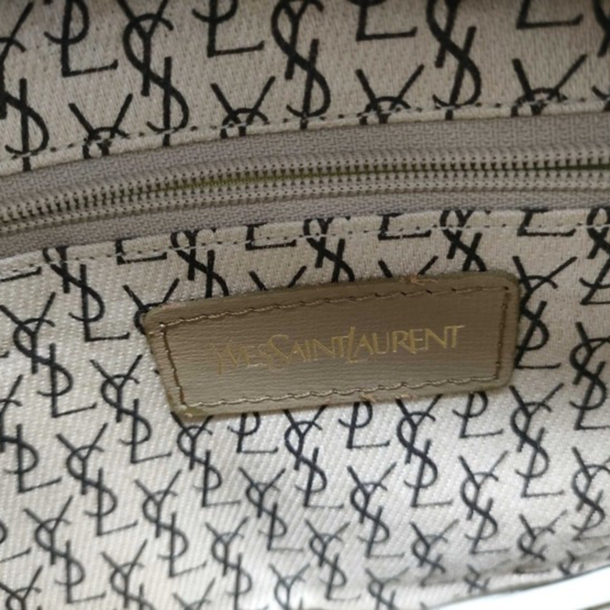 Yves Saint Laurent Beige Gray Gray Beige Pvc Leather Handbag Shoulder Bag Tote Bag (Pre-Owned)