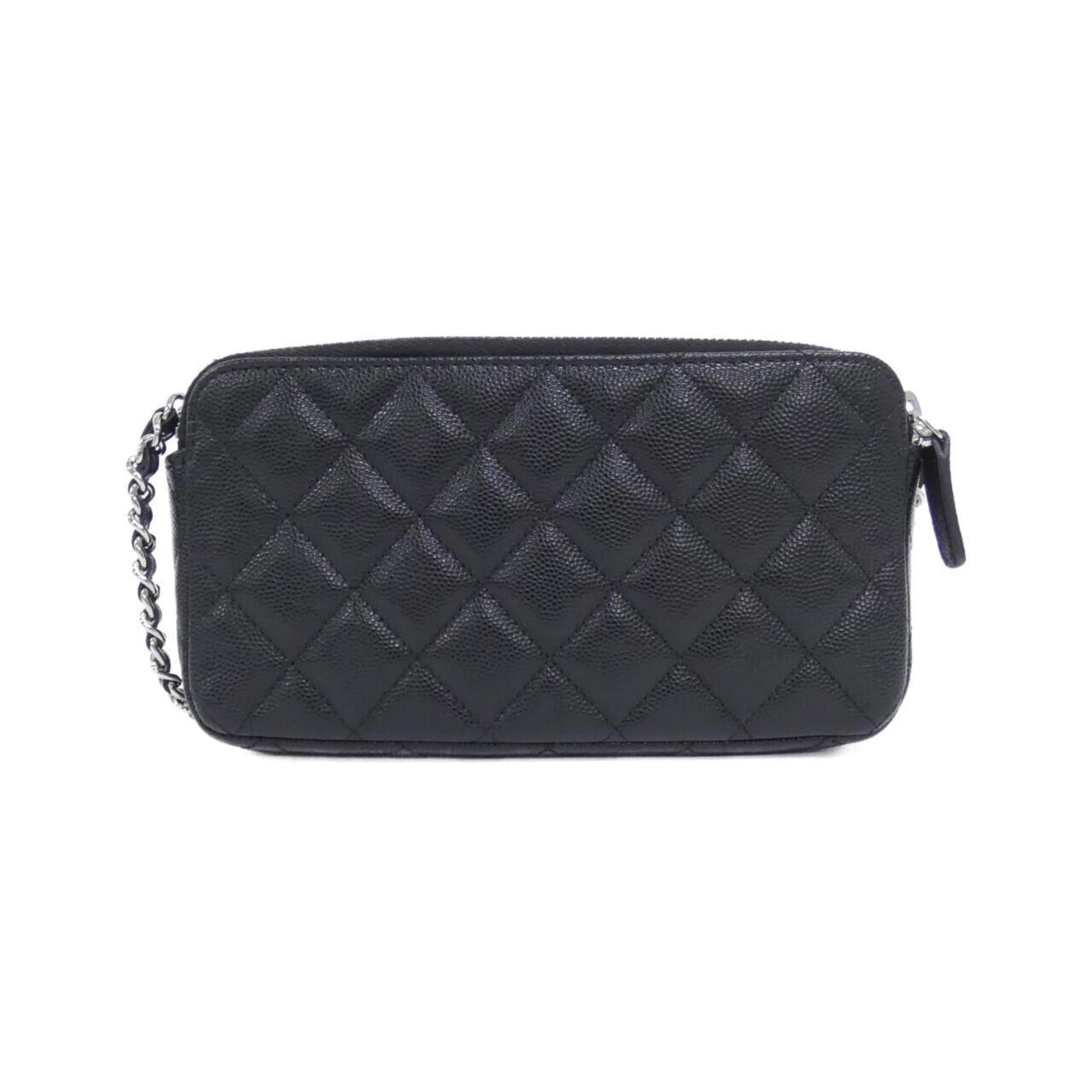 Chanel Black Grained Calfskin Chain/Shoulder Wallet (Pre-Owned)