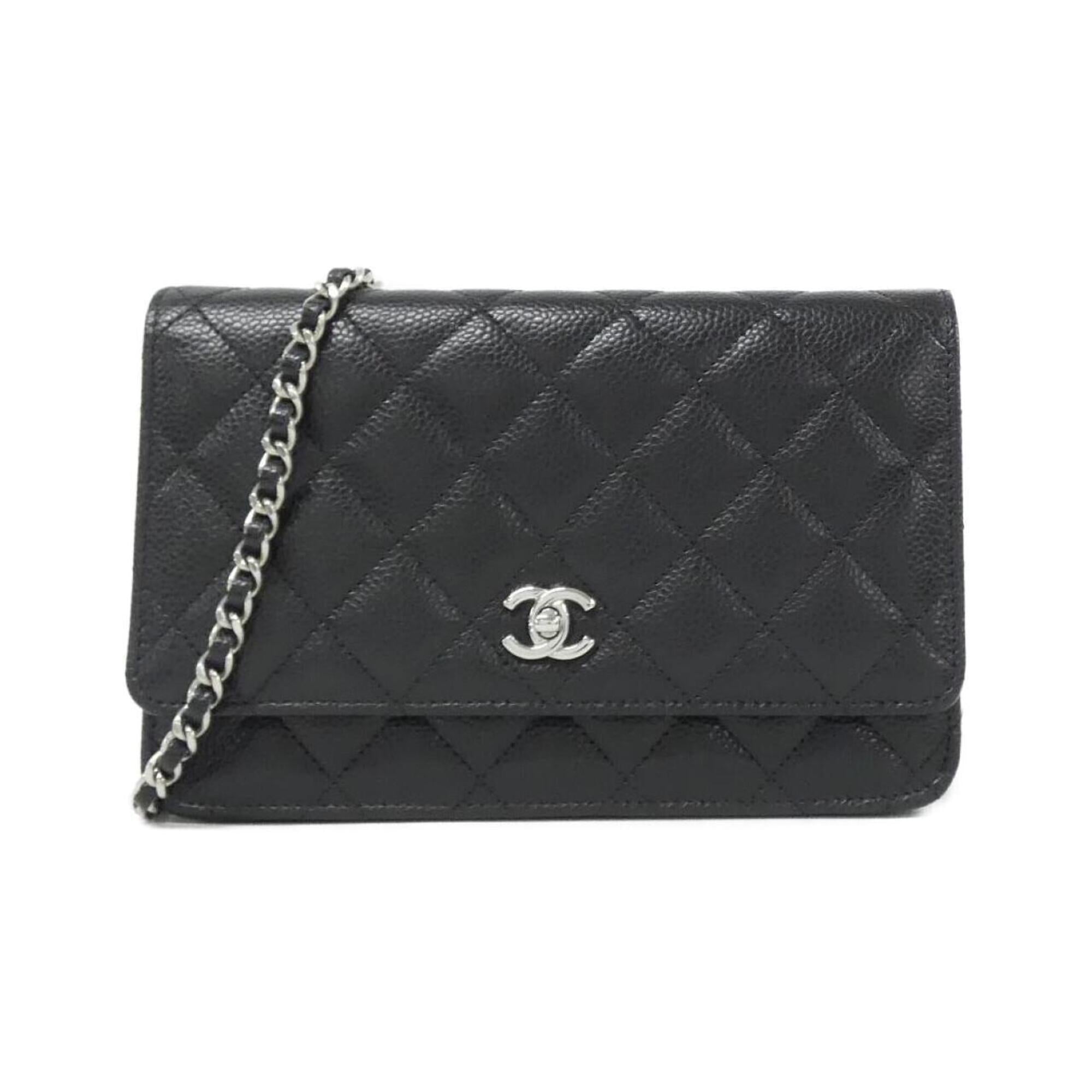 Chanel Black Bordeaux Grained Calfskin Chain/Shoulder Wallet (Pre-Owned)