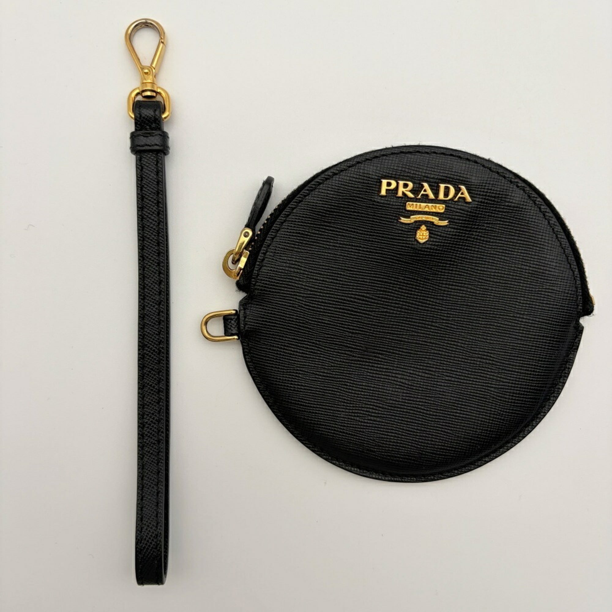 Prada Saffiano Black Nappa Leather Saffiano Coin Purse/Coin Case (Pre-Owned)