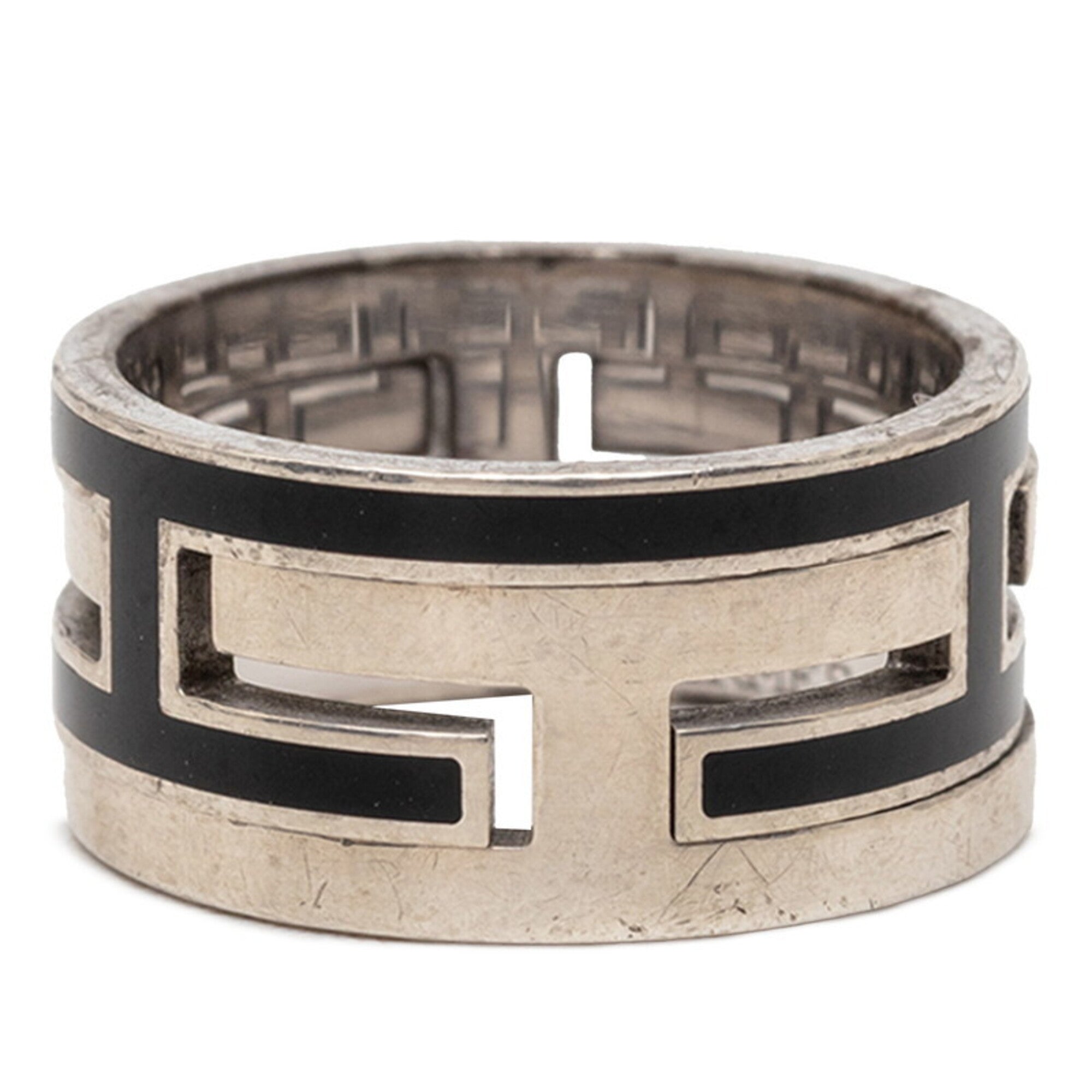 Hermes Black Silver Silver 925 Band Ring (Pre-Owned)