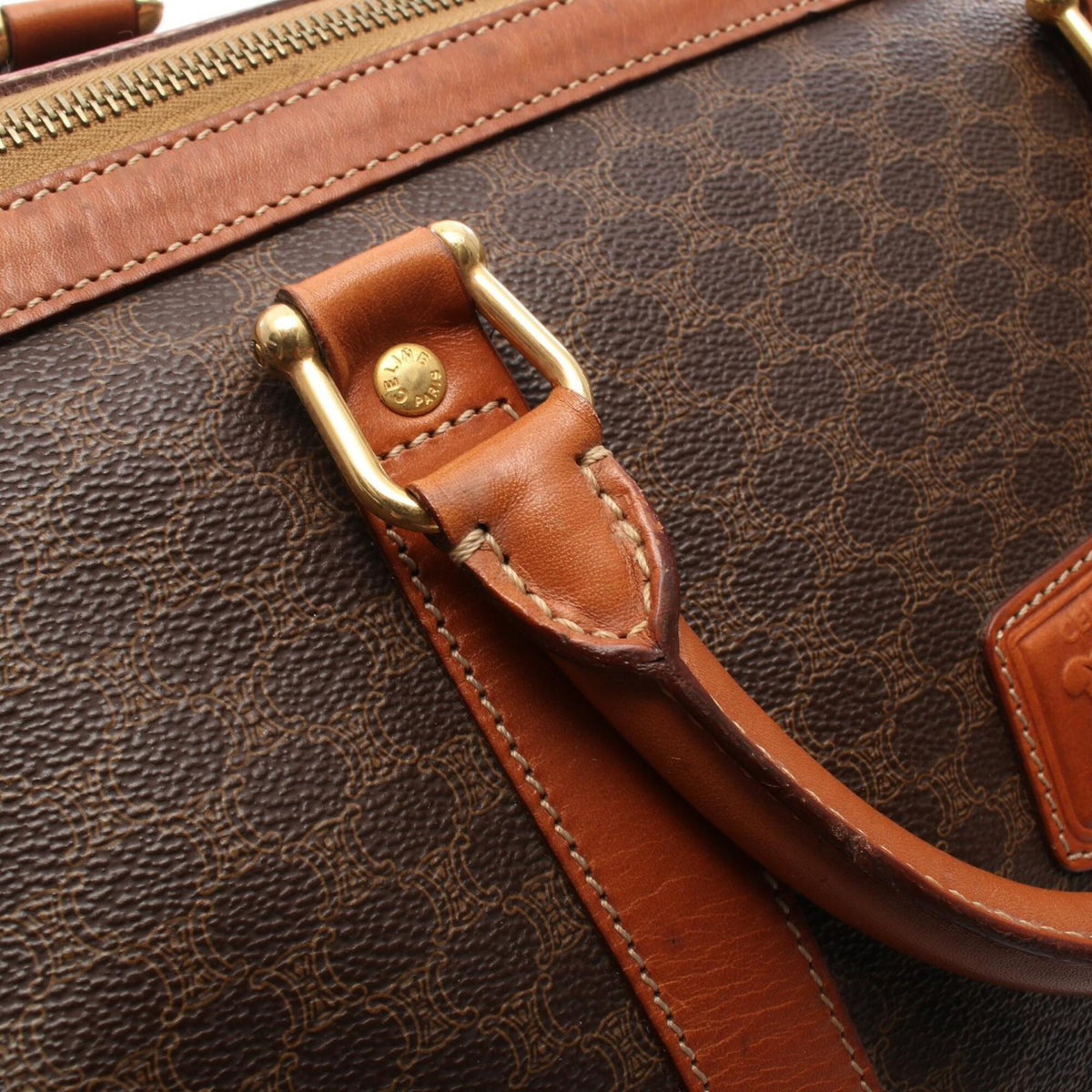 Celine Brown Coated Canvas Pvc Leather Boston Bag Handbag (Pre-Owned)