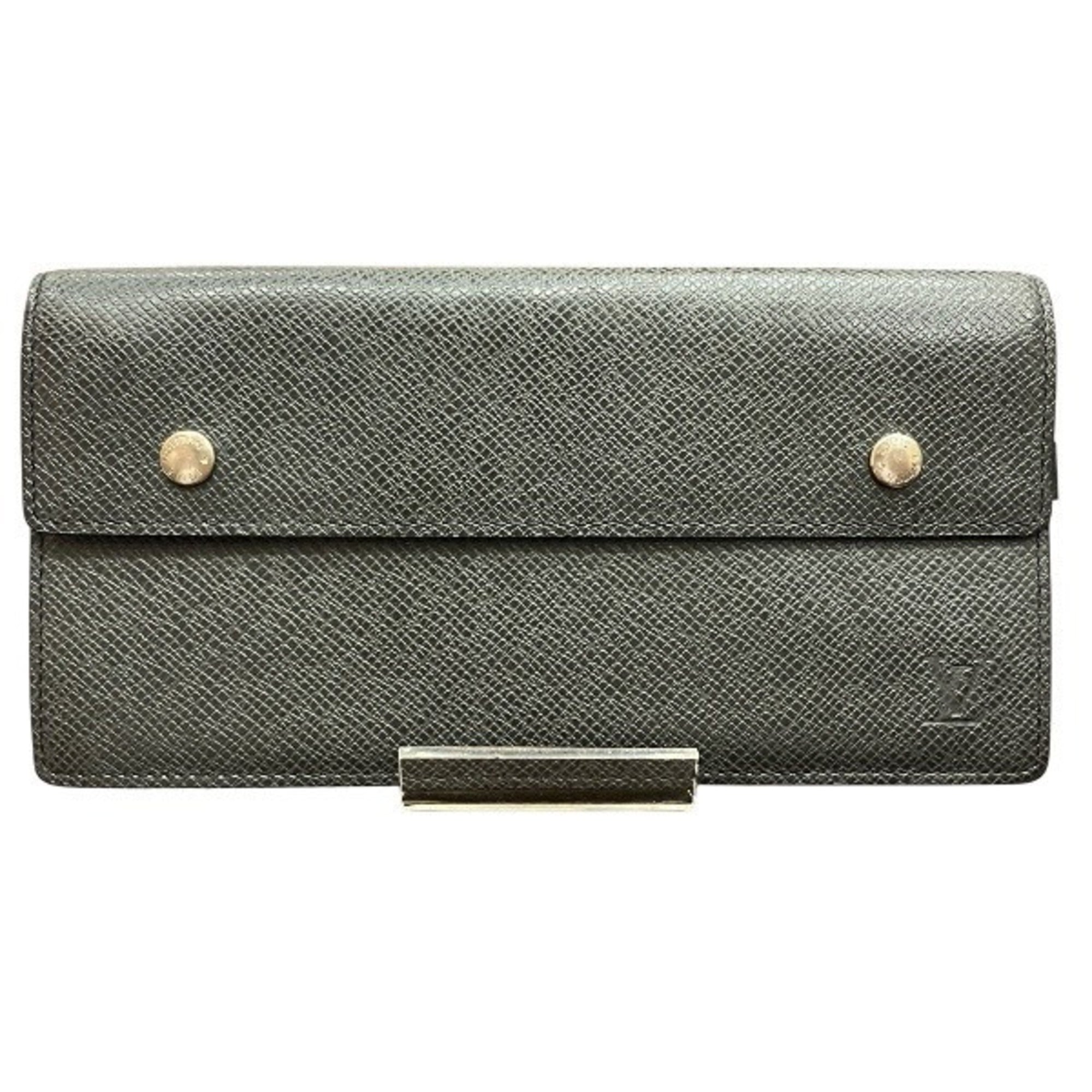 Louis Vuitton Black Taiga Leather Long Wallet (Bi-Fold) (Pre-Owned)