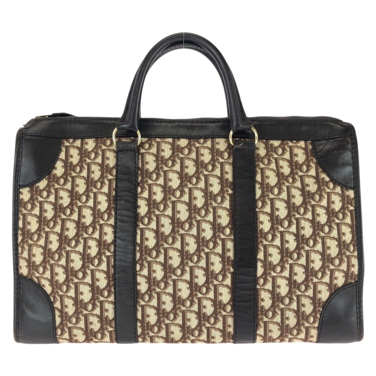 Christian Dior Brown Canvas Leather Boston Bag Handbag (Pre-Owned)