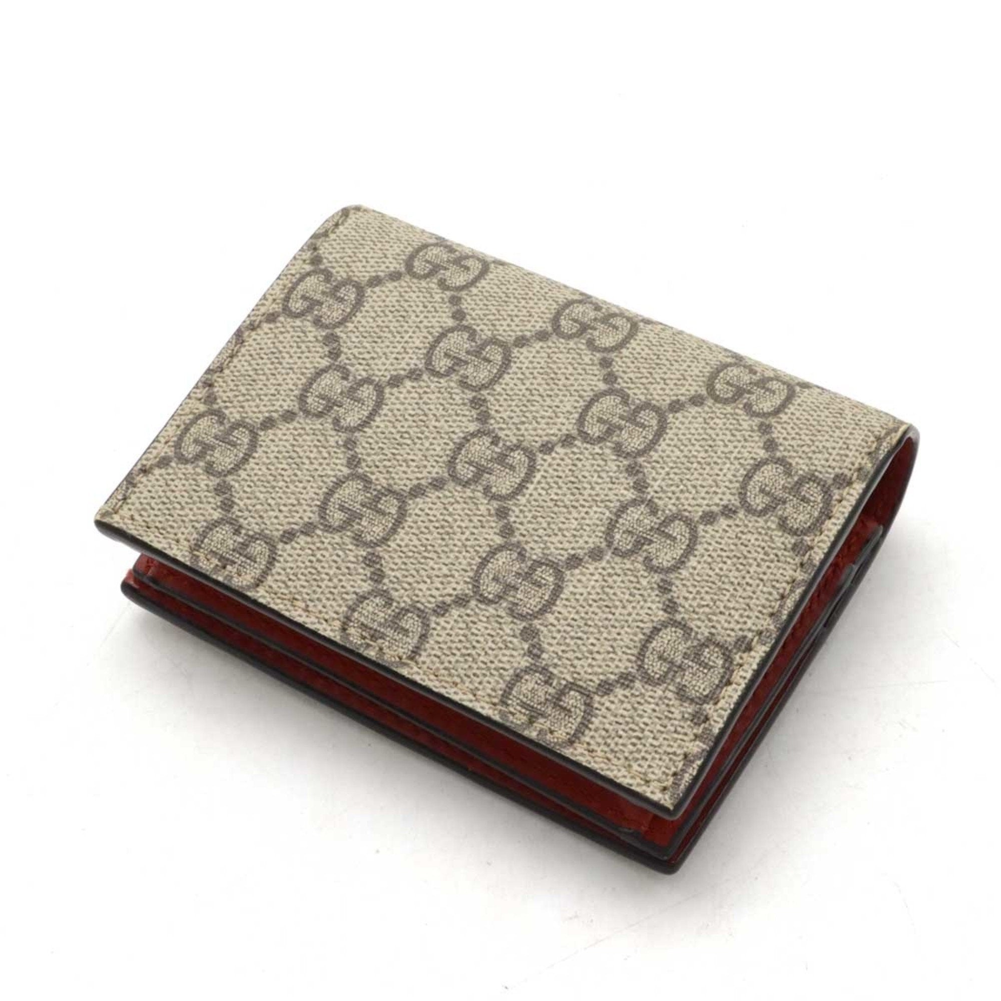 Gucci Beige Pink Red Color Suede Leather/Webbing Pvc Wallet (Bi-Fold) (Pre-Owned)