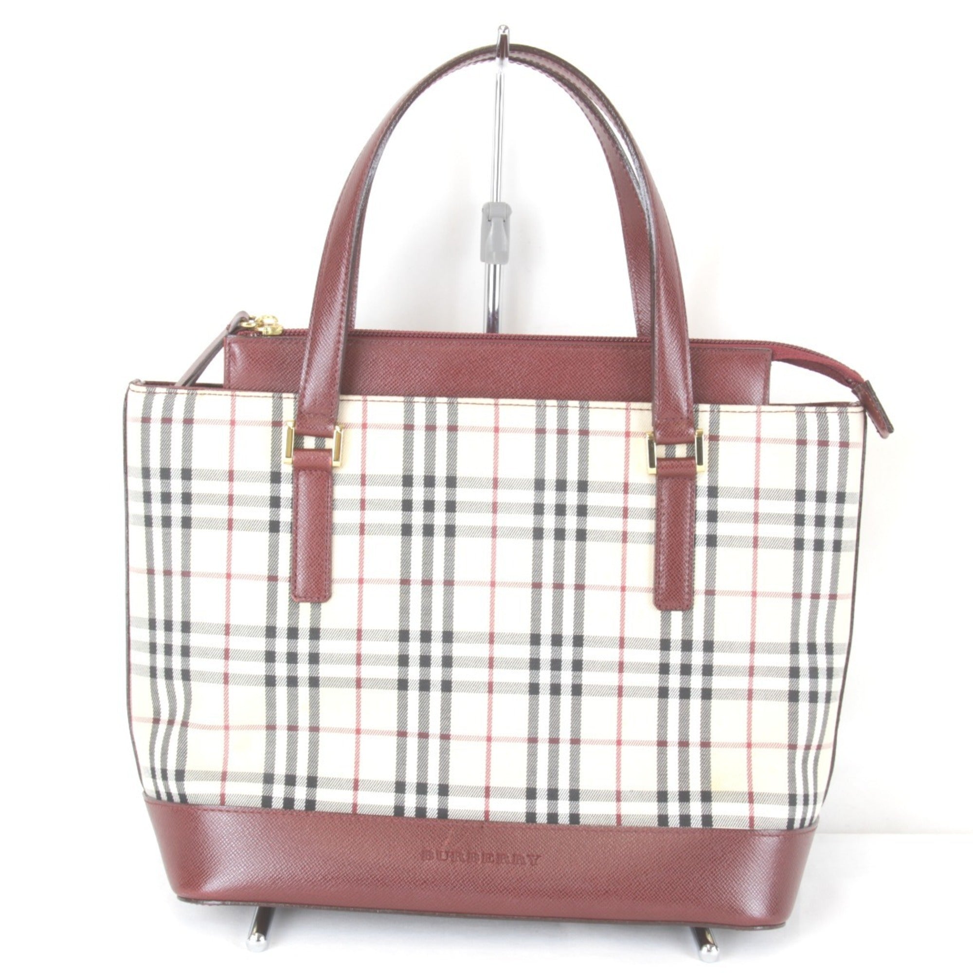Burberry Red Color Canvas Leather Handbag (Pre-Owned)