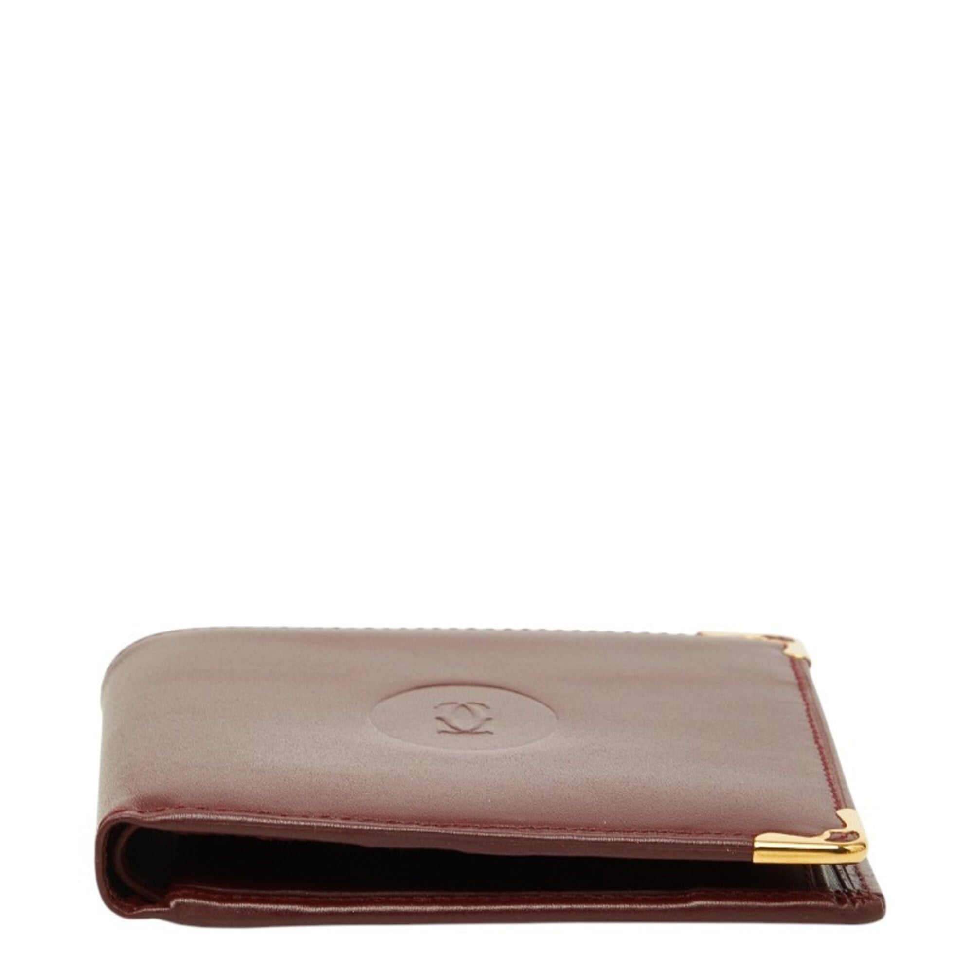 Cartier Red Color Wine Red Leather Wallet (Bi-Fold) (Pre-Owned)