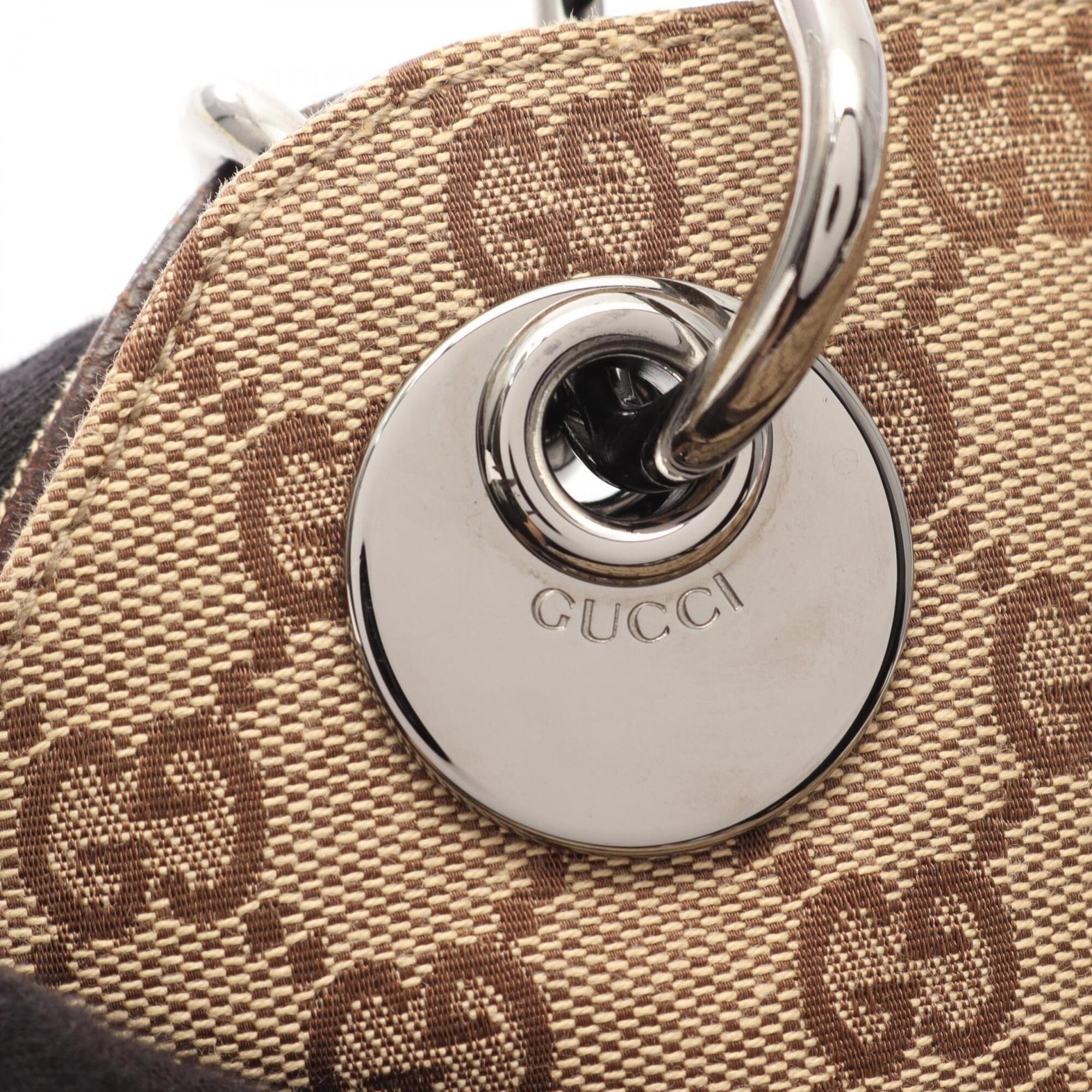 Gucci Beige Brown Leather Canvas Handbag Shoulder Bag (Pre-Owned)