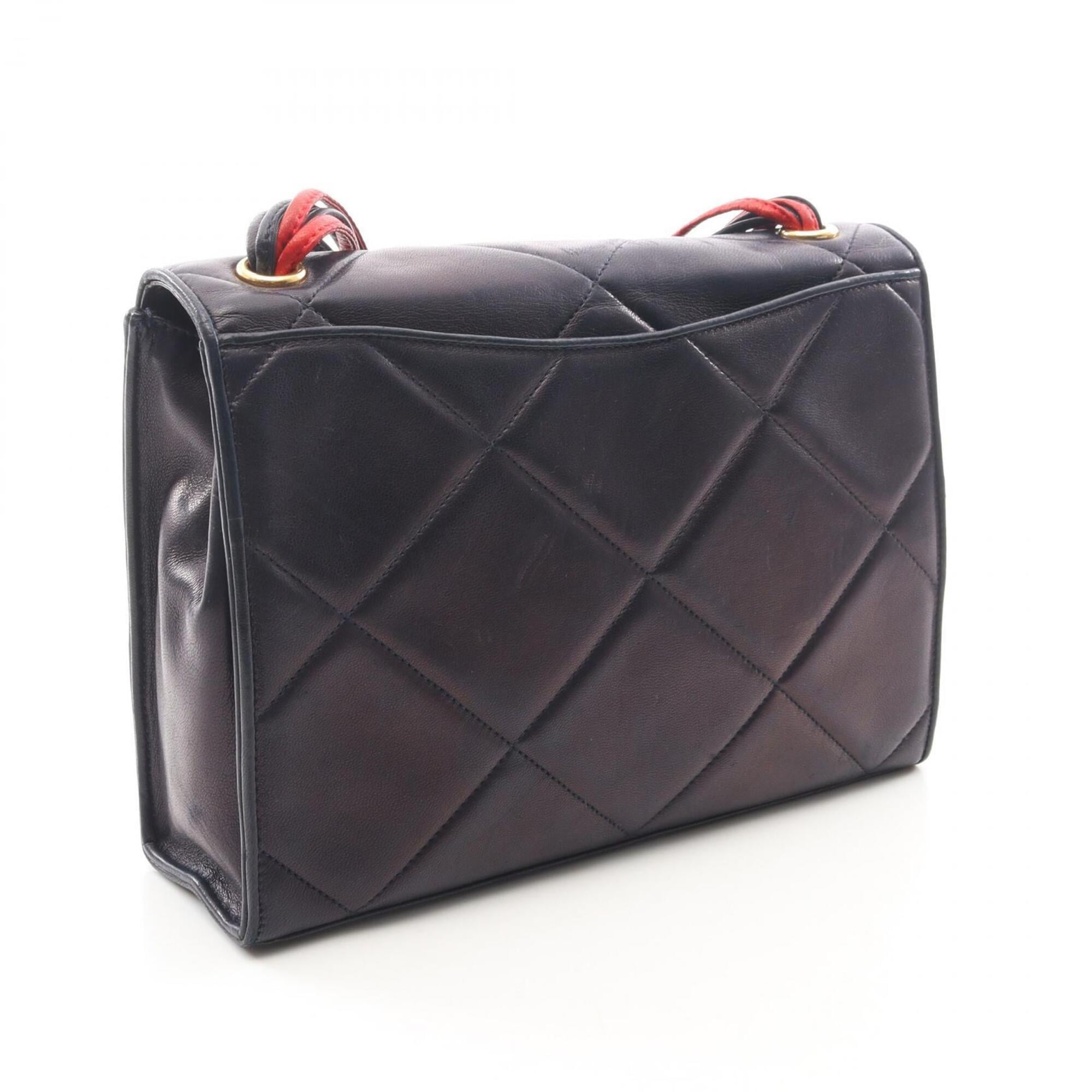 Chanel Navy Red Color Leather Handbag Shoulder Bag (Pre-Owned)