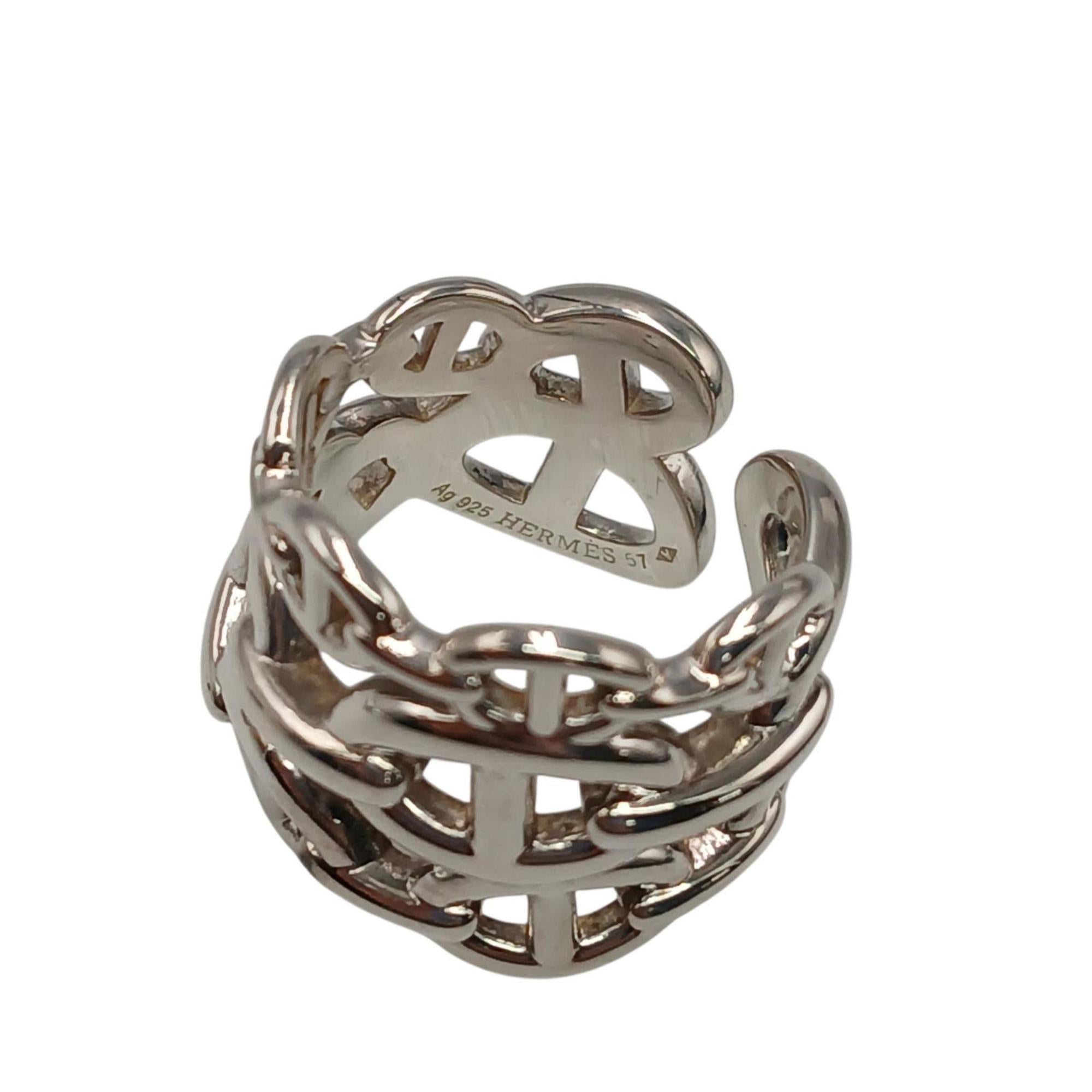 Hermes Silver Silver 925 Band Ring (Pre-Owned)