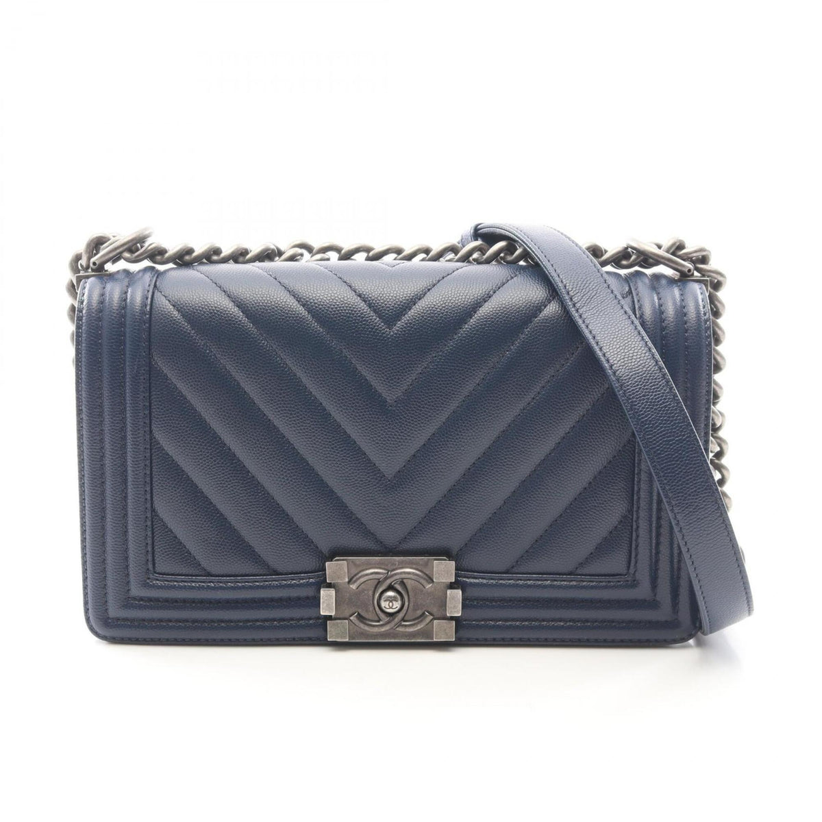 Chanel Navy Grained Calfskin Shoulder Bag (Pre-Owned)