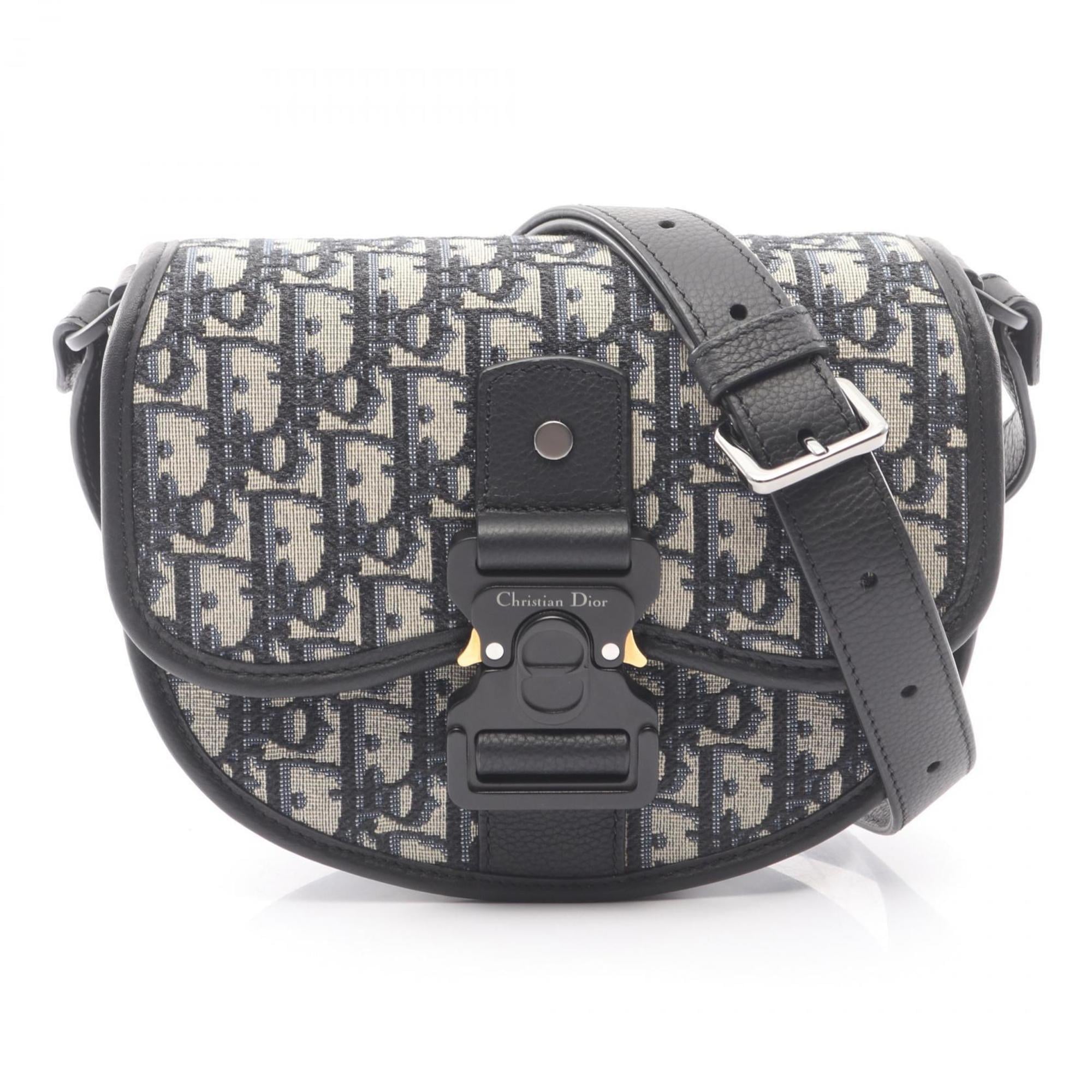 Christian Dior Beige Black Blue Canvas Shoulder Bag (Pre-Owned)