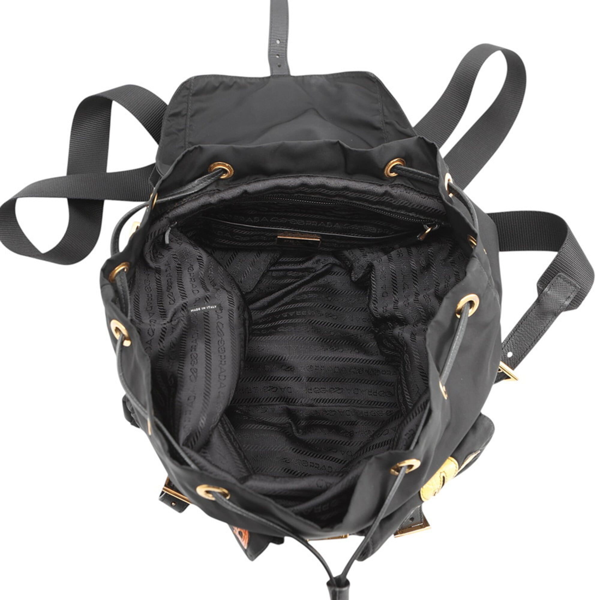 Prada Black Multi-Color Nylon Leather Backpack Handbag (Pre-Owned)
