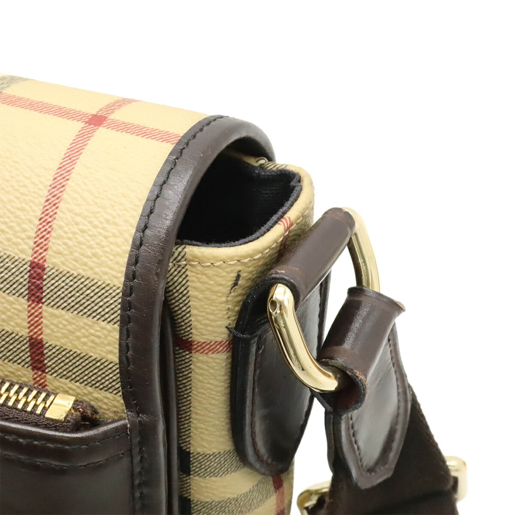 Burberry Beige Bordeaux Dark Brown Coated Canvas Leather Handbag Shoulder Bag (Pre-Owned)