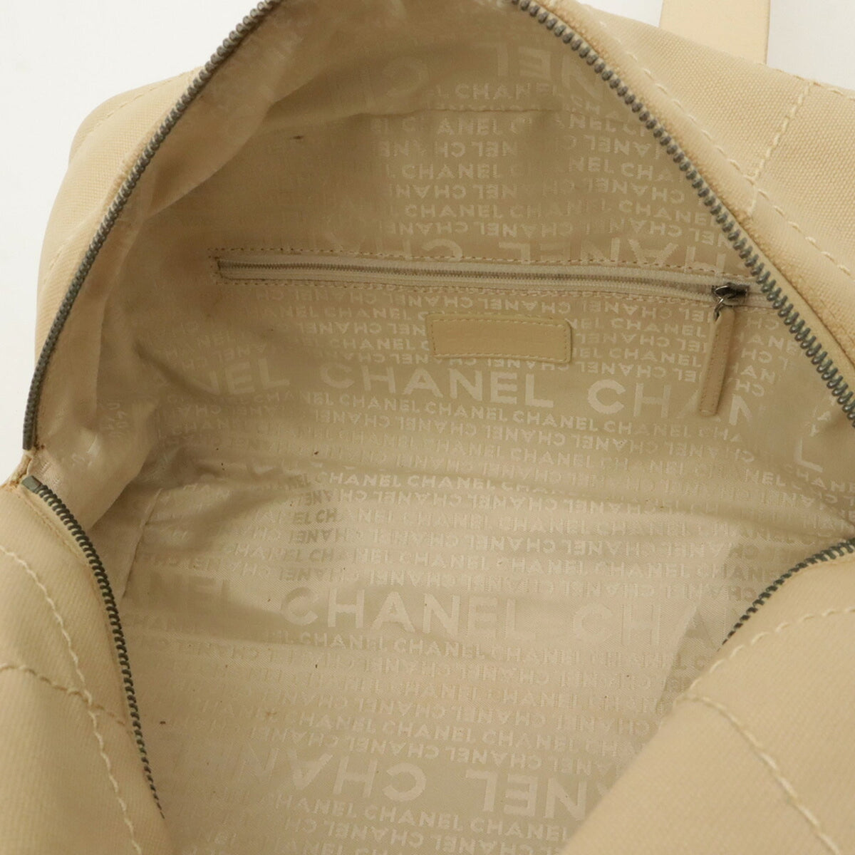 Chanel Beige Canvas Boston Bag Handbag (Pre-Owned)