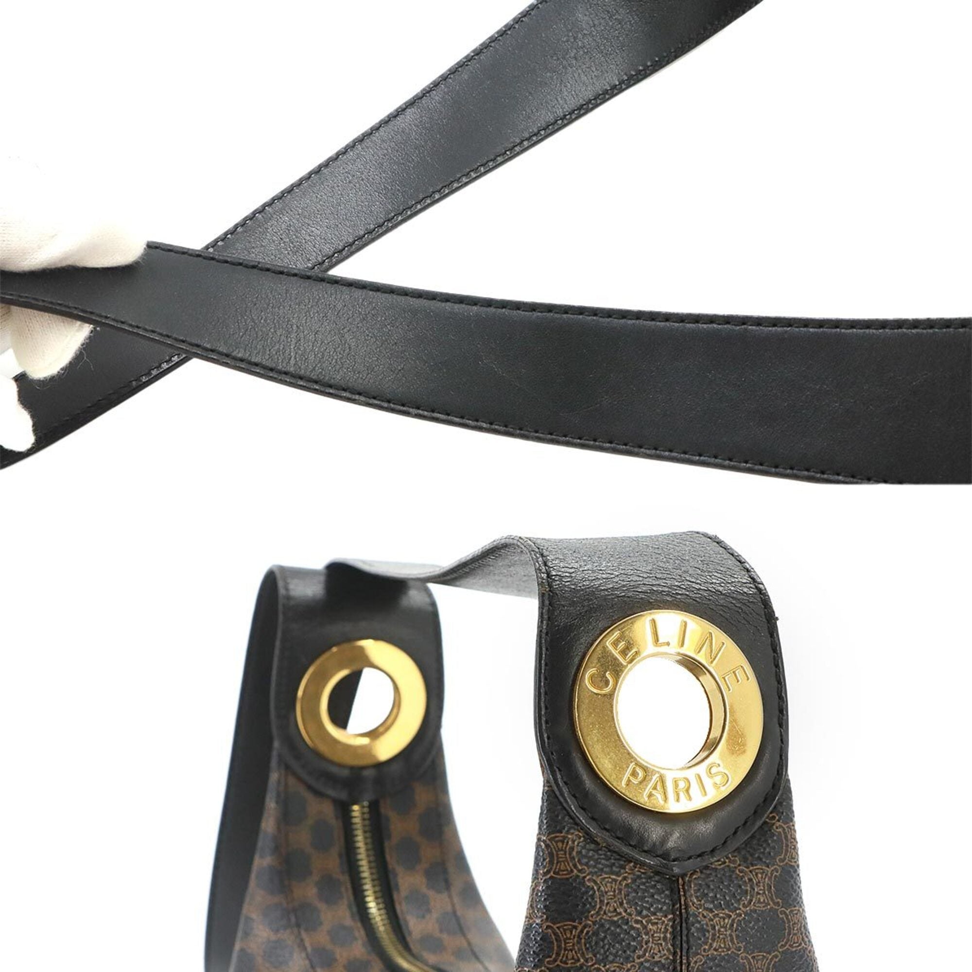 Celine Macadam Black Brown Pvc Leather Handbag Shoulder Bag (Pre-Owned)