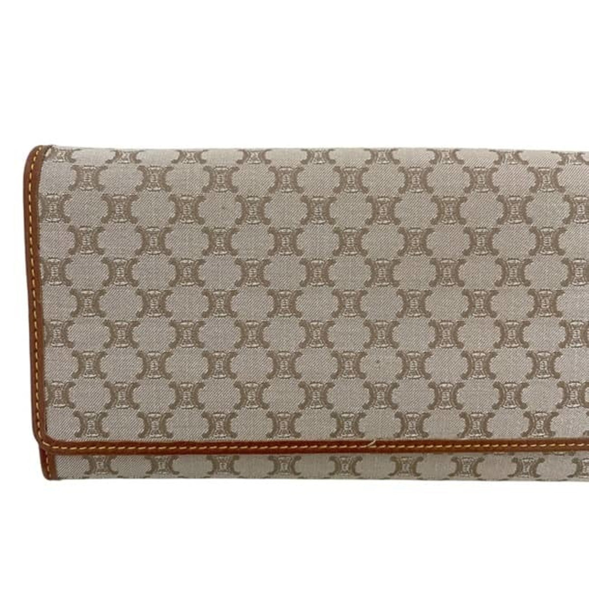 Celine Beige Brown Nylon Leather Long Wallet (Bi-Fold) (Pre-Owned)