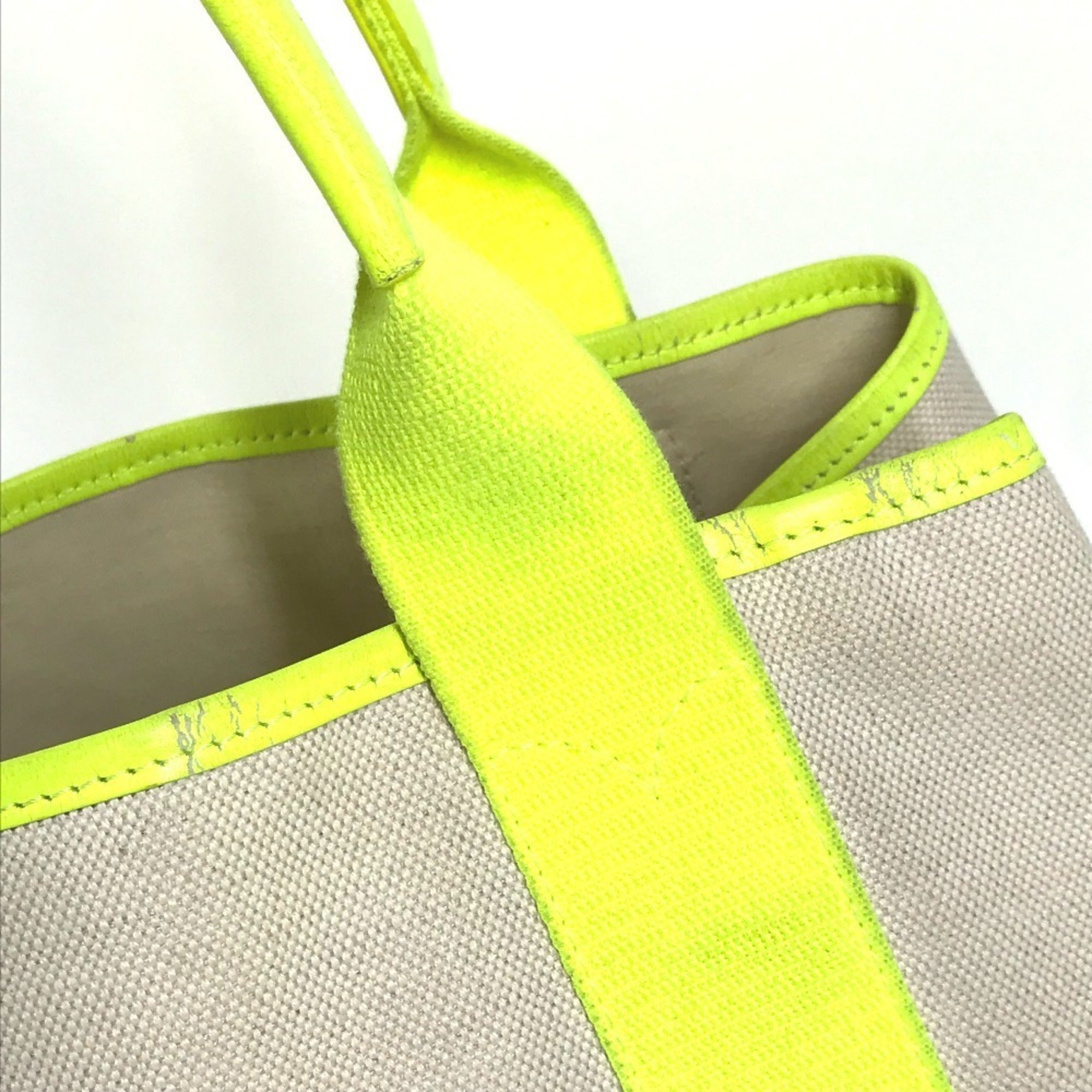 Balenciaga White Yellow Leather Canvas Handbag Tote Bag (Pre-Owned)