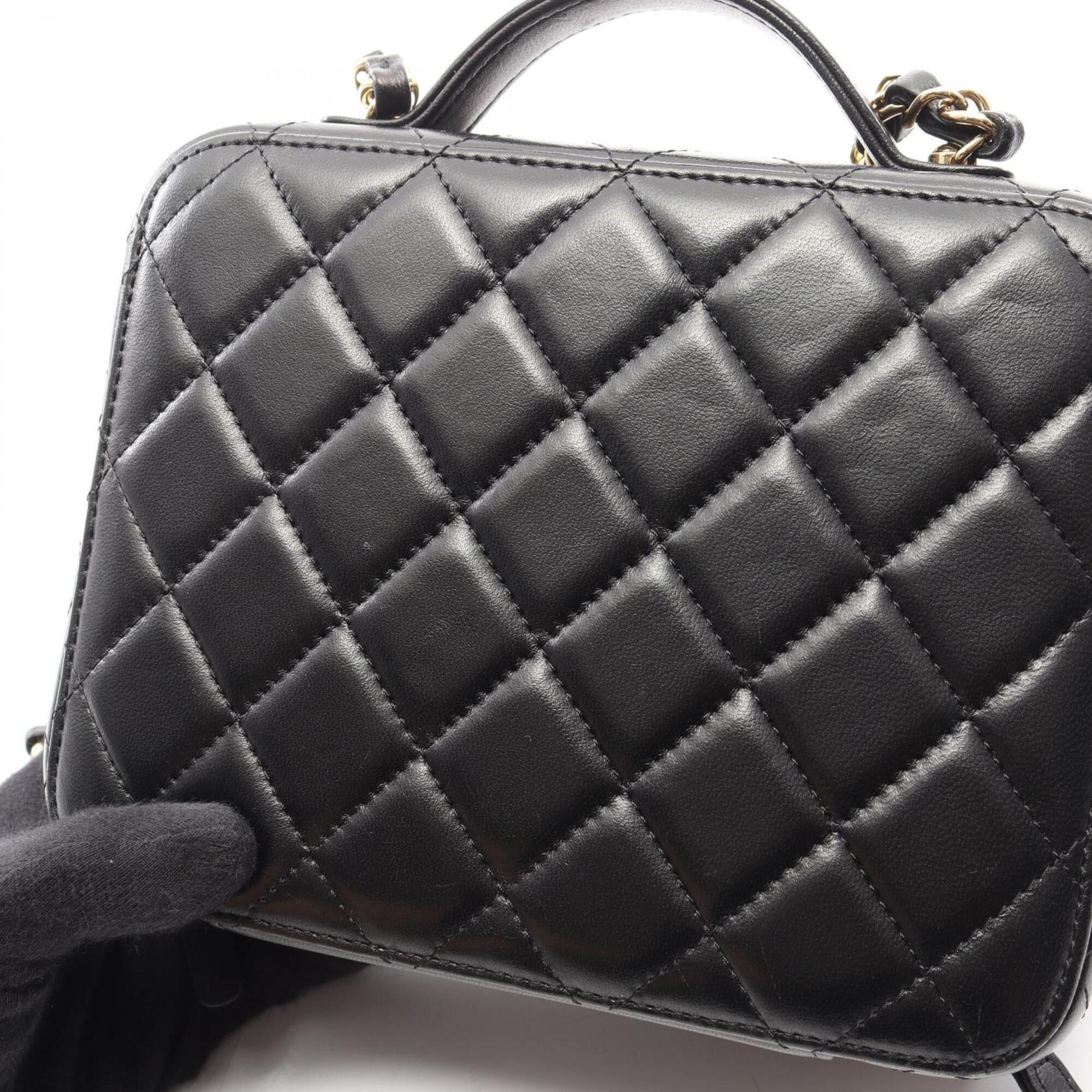 Chanel Black Gold Leather Handbag Shoulder Bag Vanity Bag (Pre-Owned)